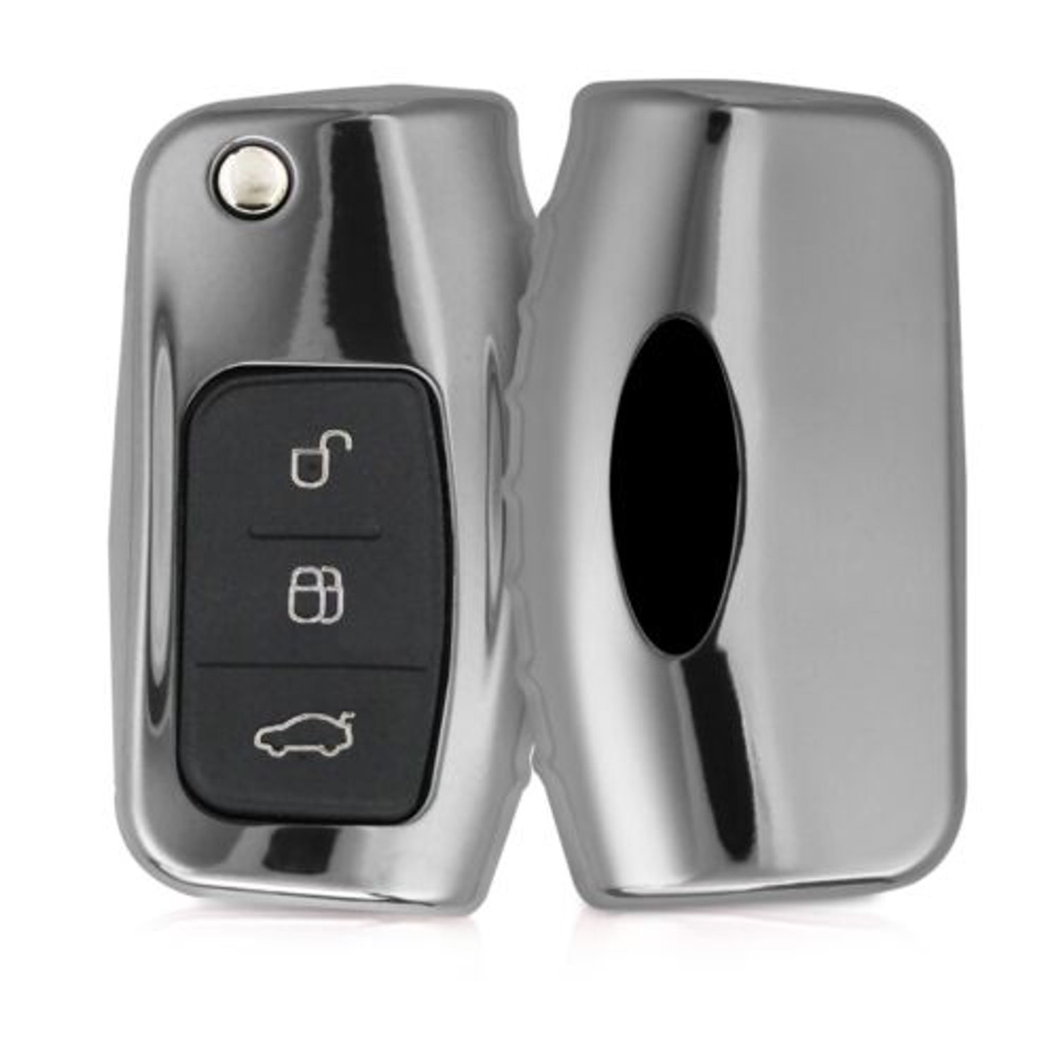 Husa Cheie Auto pentru Ford, 3 Butoane, Silicon, Silver, 44986.94 fotografia produsului