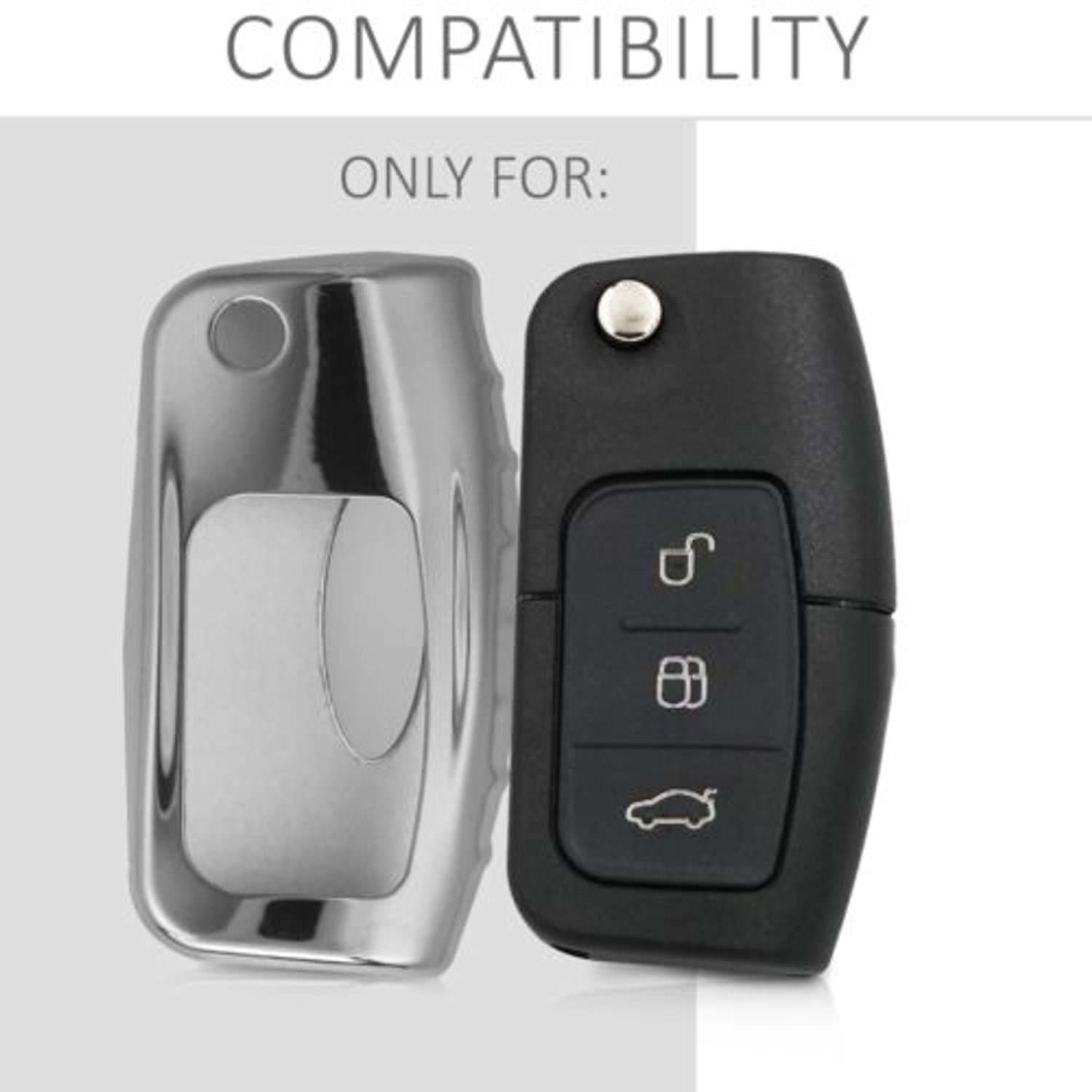 Husa Cheie Auto pentru Ford, 3 Butoane, Silicon, Silver, 44986.94 fotografia produsului View 4 L