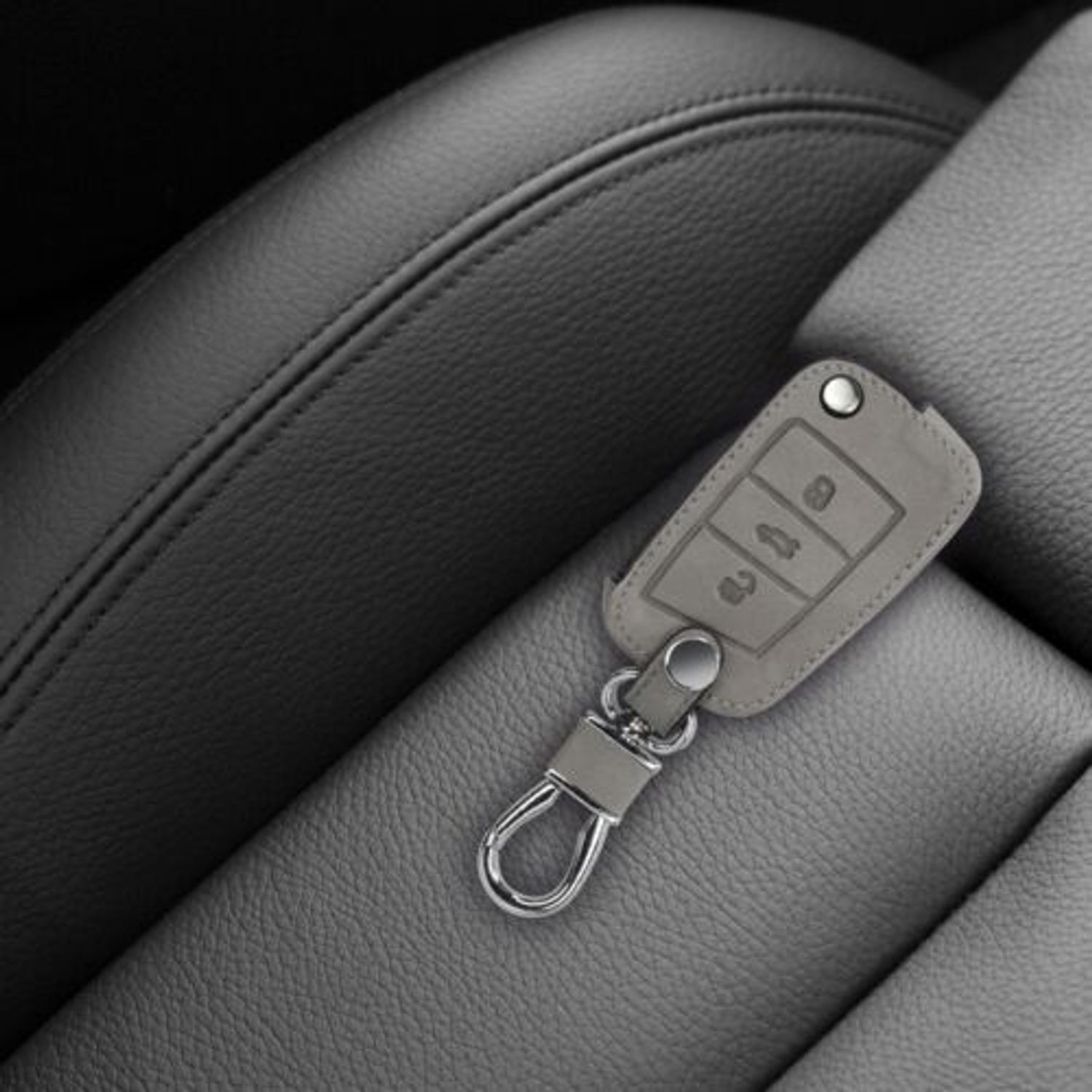 Husa Cheie Auto pentru VW, 3 Butoane, Piele nabuc, Gri, 48576.04 fotografia produsului View 3 L