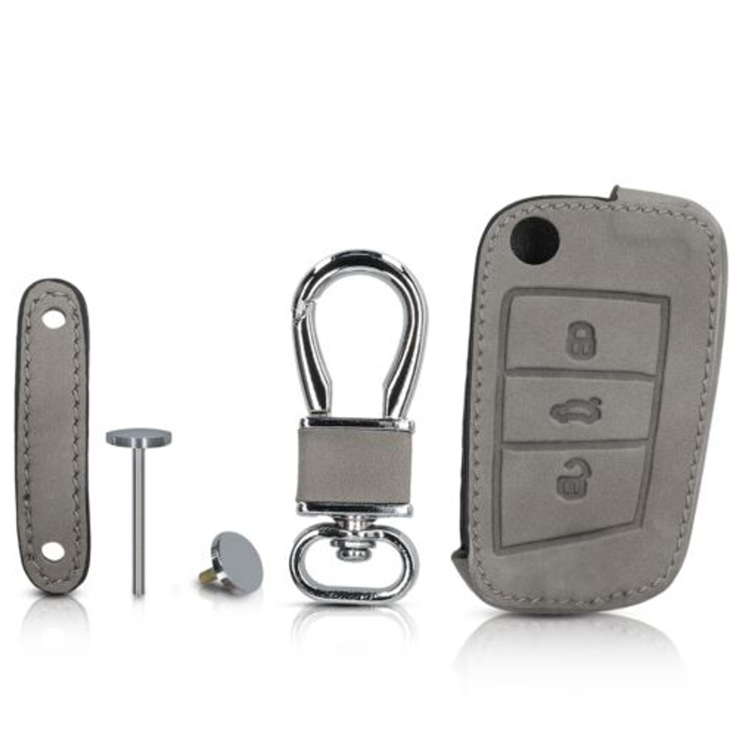 Husa Cheie Auto pentru VW, 3 Butoane, Piele nabuc, Gri, 48576.04 fotografia produsului View 5 L