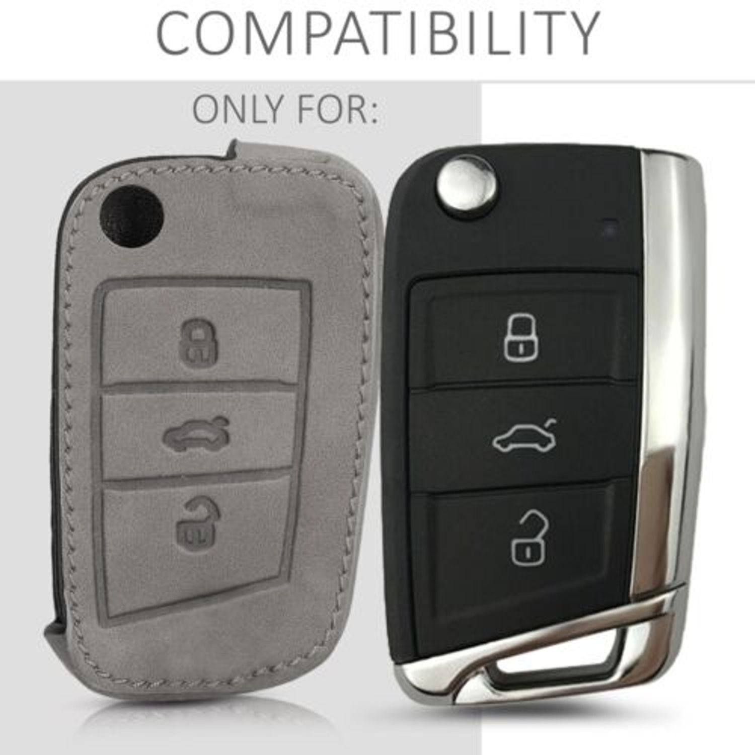Husa Cheie Auto pentru VW, 3 Butoane, Piele nabuc, Gri, 48576.04 fotografia produsului View 6 L