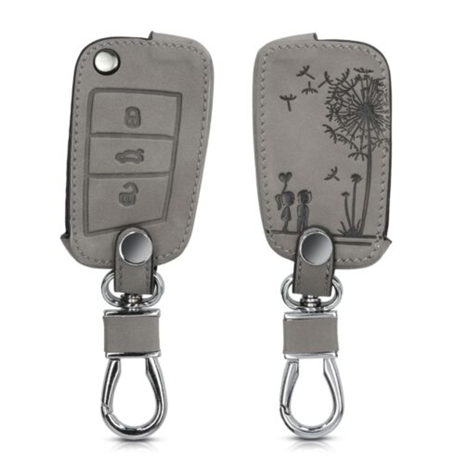 Husa Cheie Auto pentru VW, 3 Butoane, Piele nabuc, Gri, 48576.04 fotografia produsului