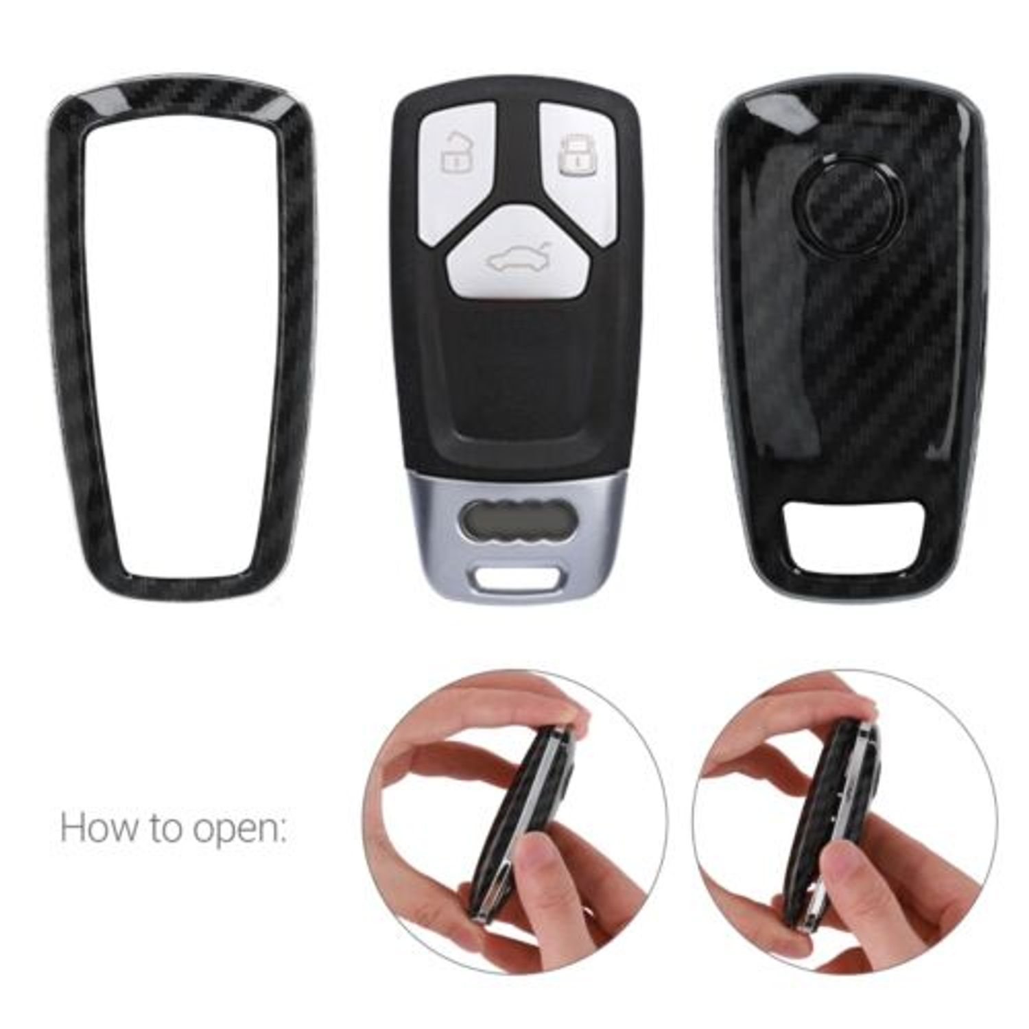 Husa Cheie Auto pentru Audi, 3 Butoane, Keyless Go, Plastic, Negru, 49667.01 fotografia produsului View 8 L