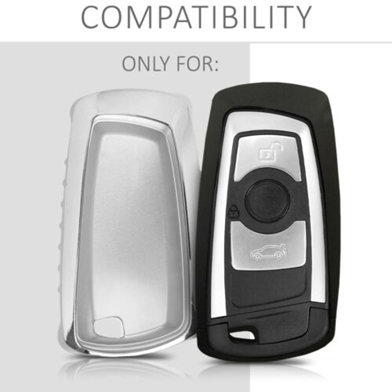 Husa Cheie Auto pentru BMW, 3 Butoane, Keyless Go, Silicon, Silver, 44262.94 fotografia produsului View 5 L