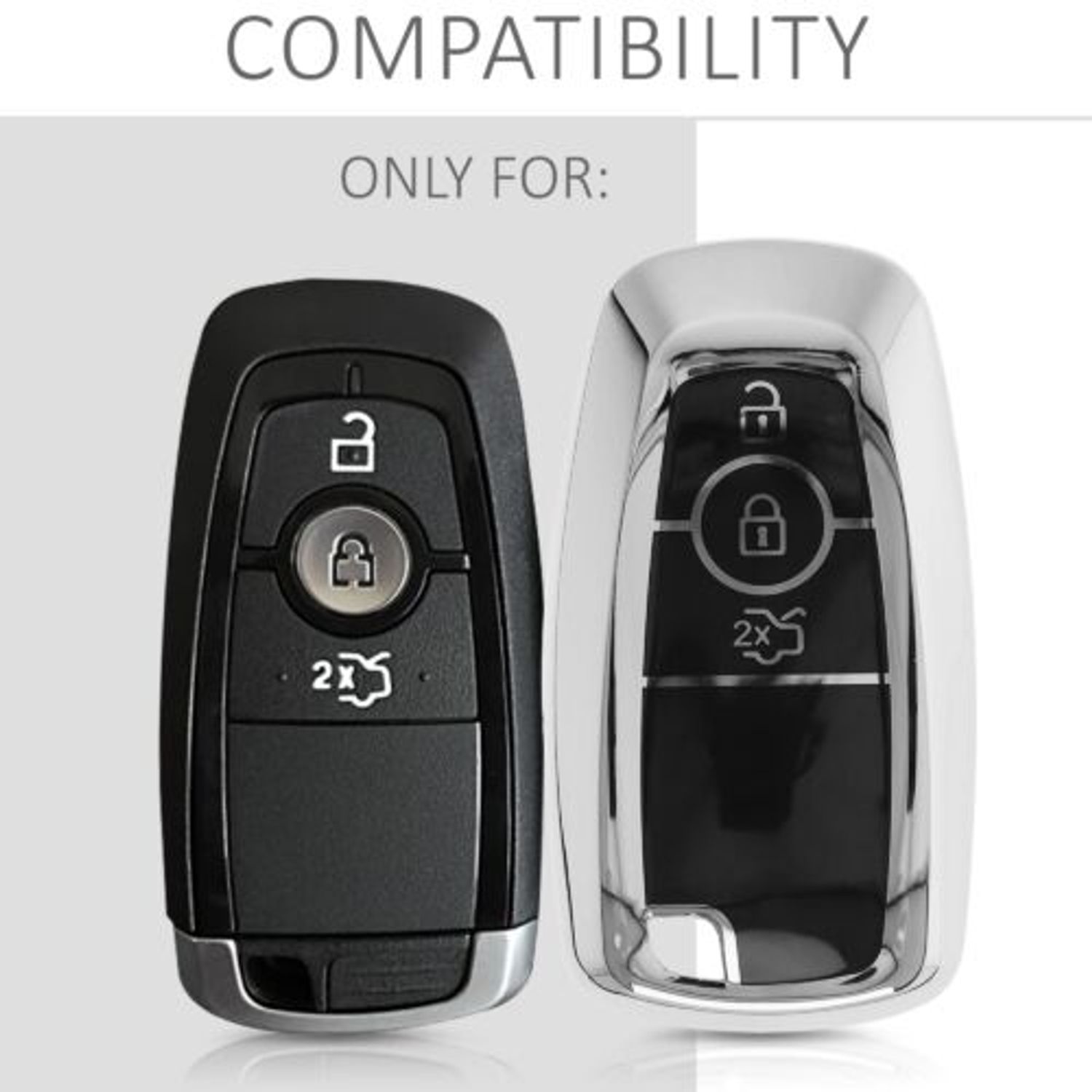 Husa Cheie Auto pentru Ford, 3 Butoane, Smart, Kwmobile, Silicon, Silver, 54589.94 fotografia produsului View 6 L