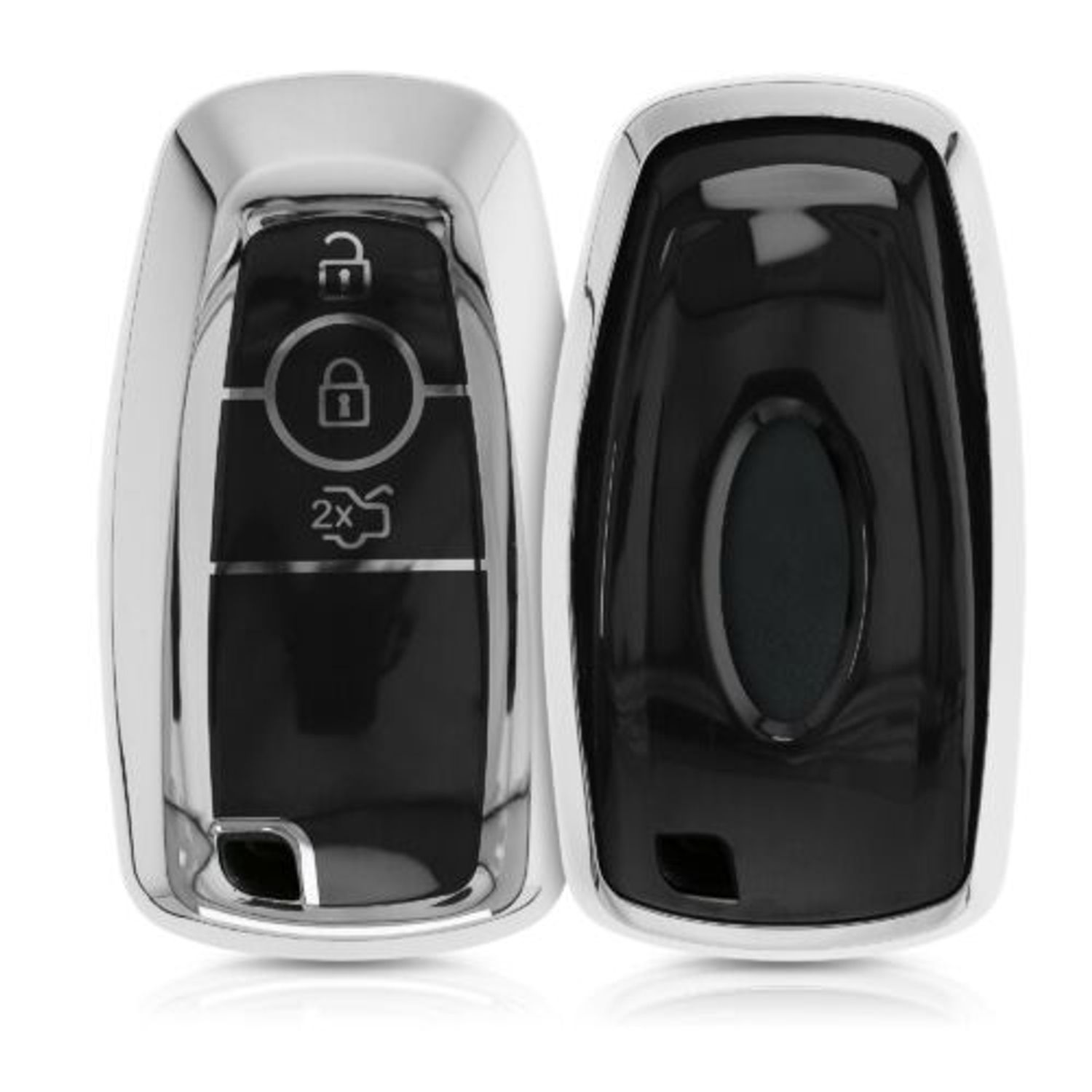 Husa Cheie Auto pentru Ford, 3 Butoane, Smart, Kwmobile, Silicon, Silver, 54589.94 fotografia produsului