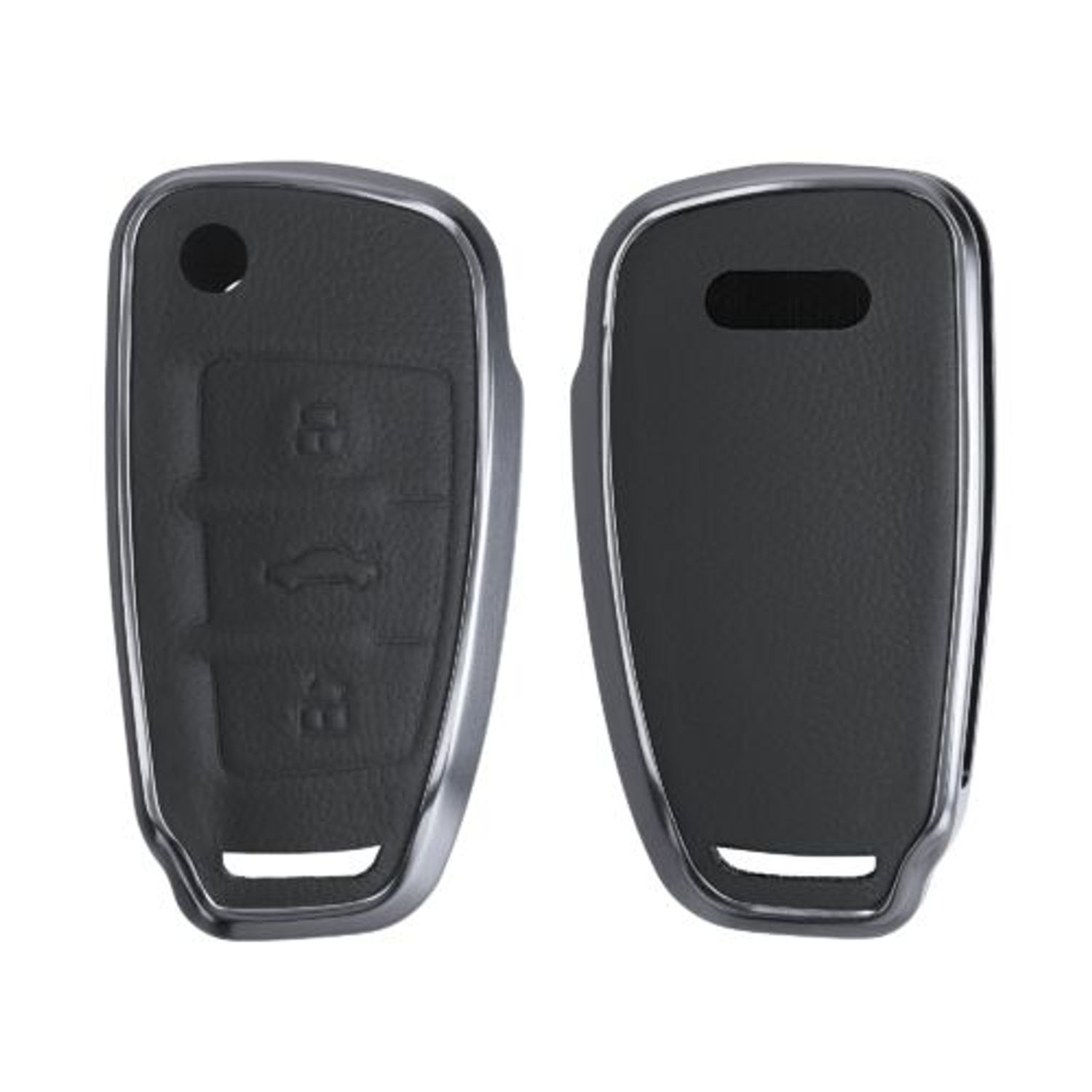 Husa Cheie Auto pentru Audi, 3 Butoane, Kwmobile, Piele naturala/Aluminiu, Negru/Gri, 56377.19 fotografia produsului
