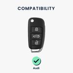 Husa Cheie Auto pentru Audi, 3 Butoane, Kwmobile, Piele naturala/Aluminiu, Negru/Gri, 56377.19 fotografia produsului View 6 S