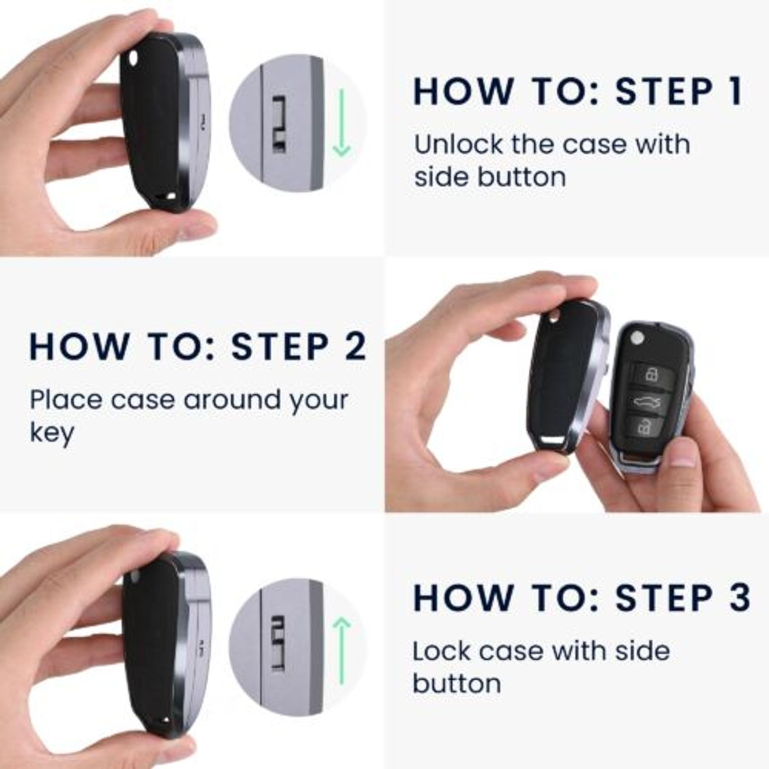 Husa Cheie Auto pentru Audi, 3 Butoane, Kwmobile, Piele naturala/Aluminiu, Negru/Gri, 56377.19 fotografia produsului View 7 L