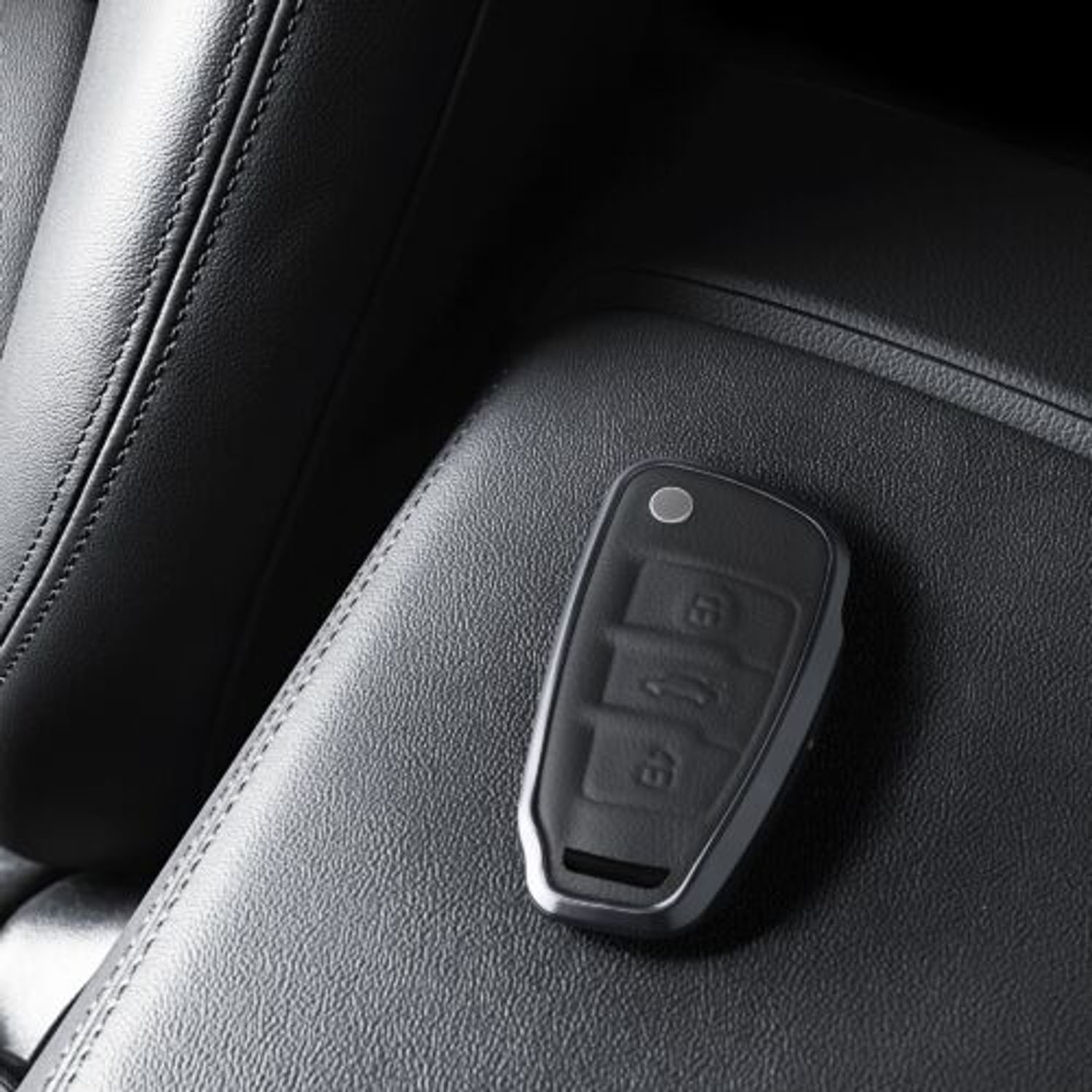 Husa Cheie Auto pentru Audi, 3 Butoane, Kwmobile, Piele naturala/Aluminiu, Negru/Gri, 56377.19 fotografia produsului View 3 L