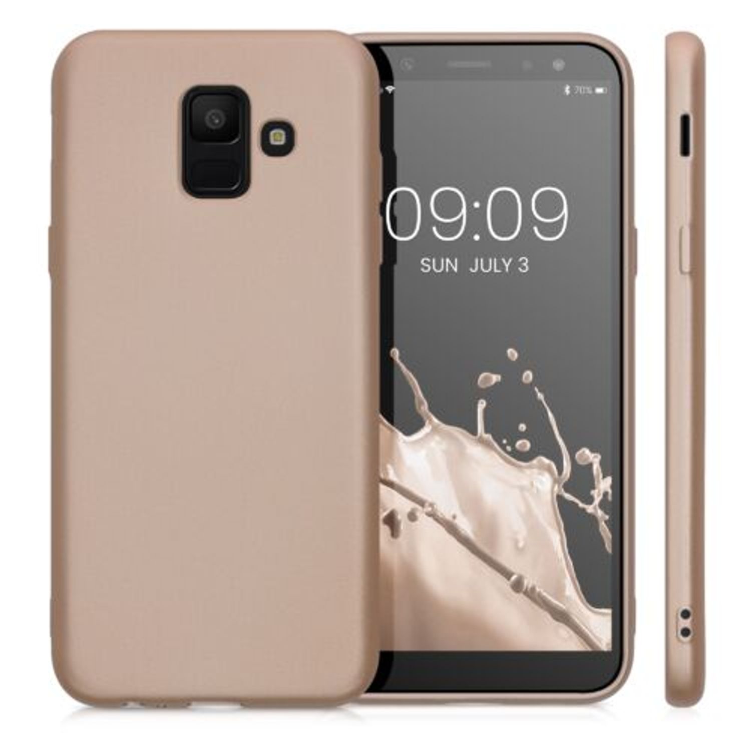 Husa Kwmobile pentru Samsung Galaxy A6 (2018), Silicon, Auriu, 46374.66 fotografia produsului