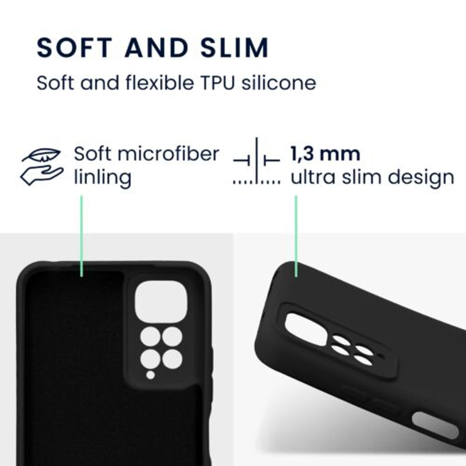 Husa Kwmobile pentru Xiaomi Redmi Note 11/Redmi Note 11s, Silicon, Negru, 57918.01 fotografia produsului View 2 L
