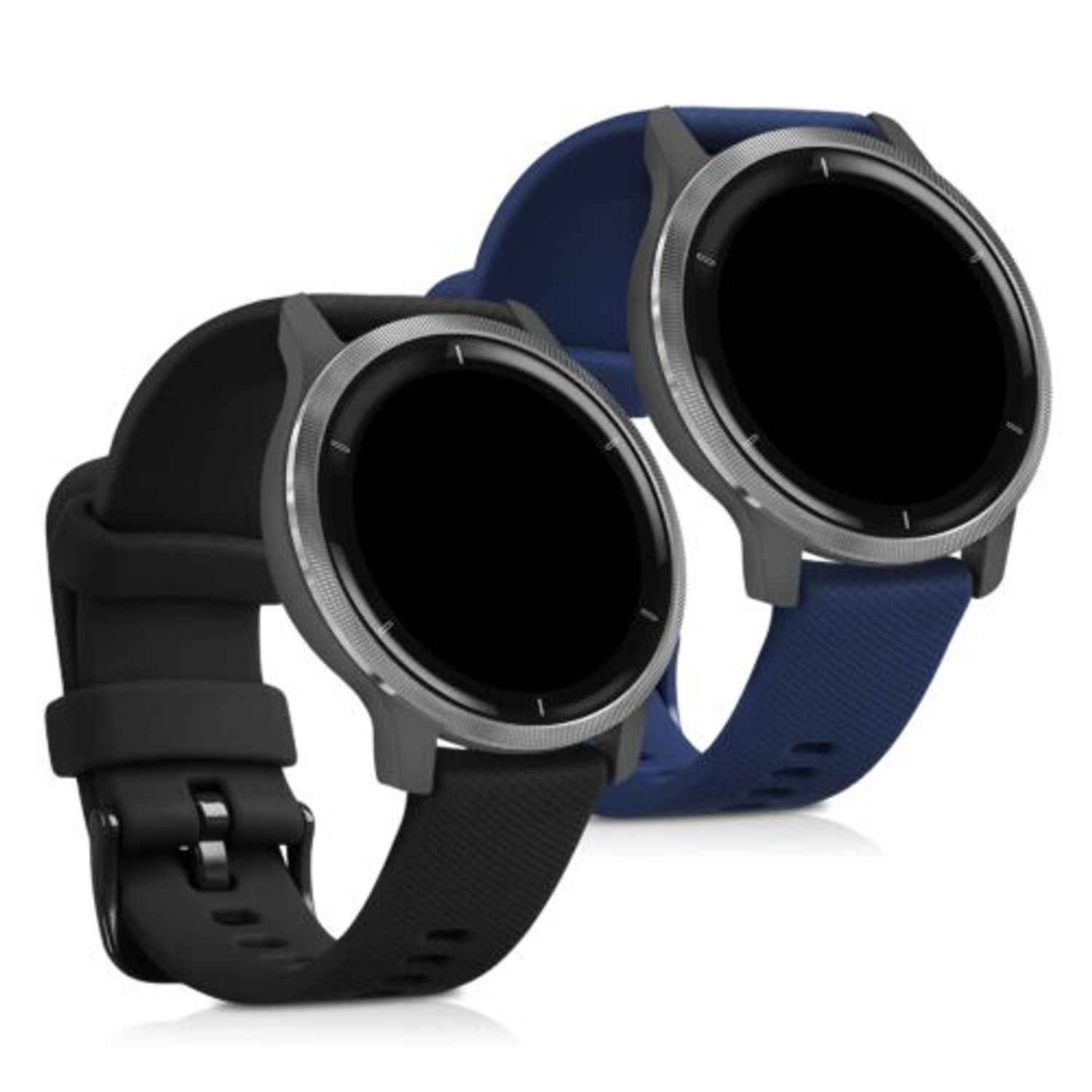 Set 2 Curele pentru Garmin Venu 2S, Kwmobile, Silicon, Negru/Albastru, 55152.01 fotografia produsului