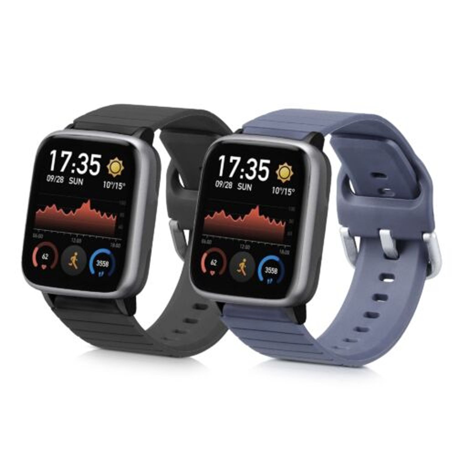 Set 2 curele pentru Willful Smartwatch/Fitnesstracker, Kwmobile, Negru/Gri, Silicon, 56230.02 fotografia produsului