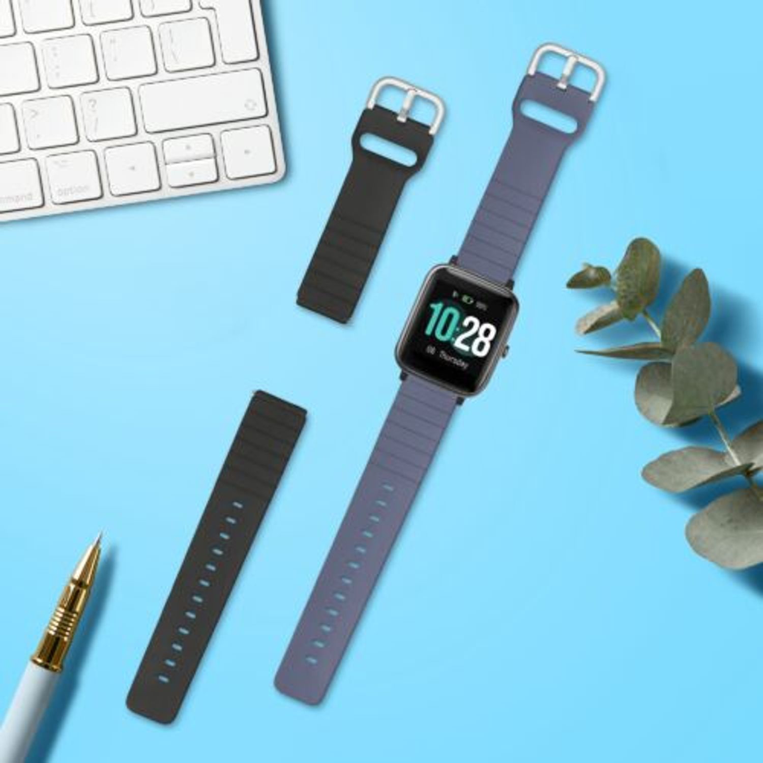 Set 2 curele pentru Willful Smartwatch/Fitnesstracker, Kwmobile, Negru/Gri, Silicon, 56230.02 fotografia produsului View 3 L