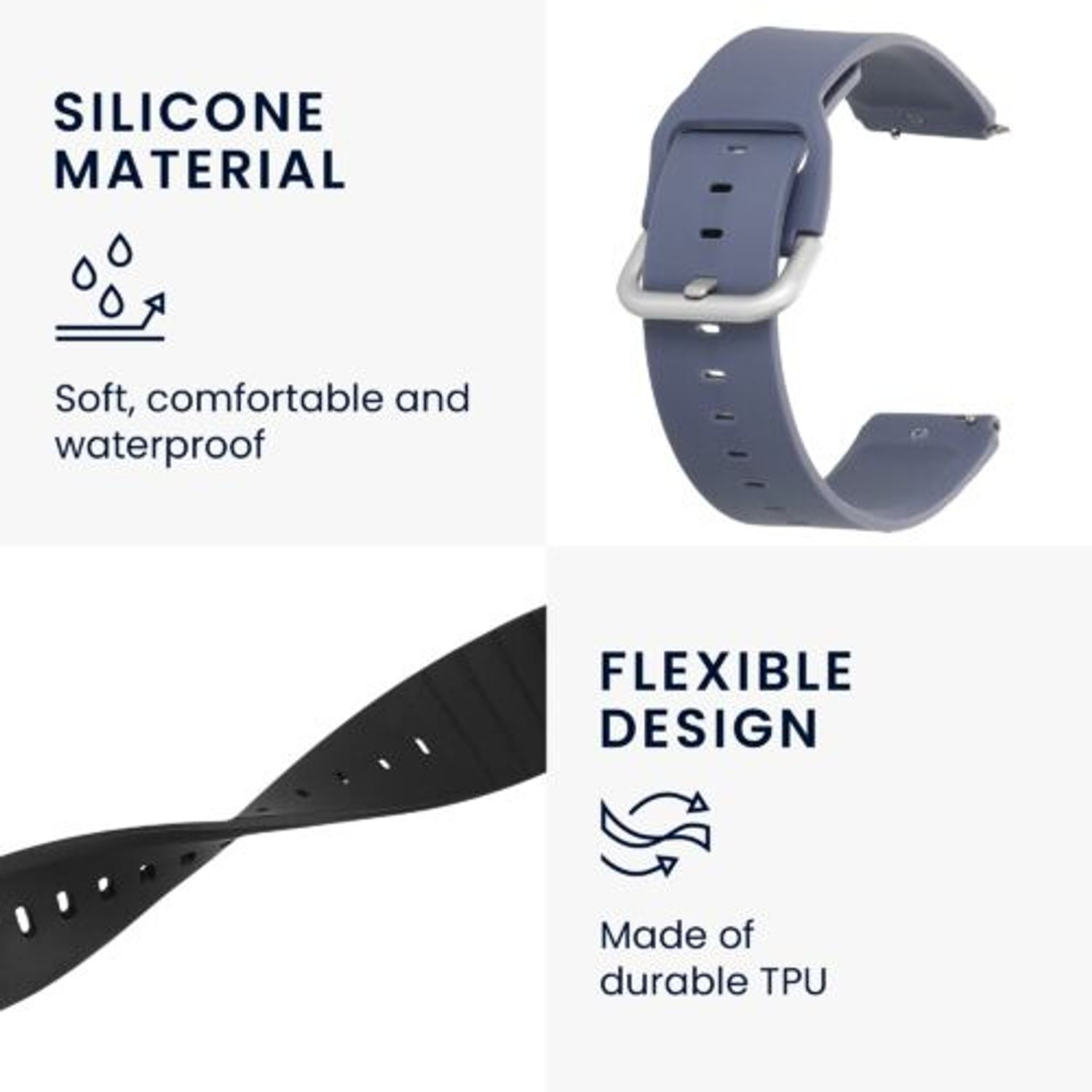 Set 2 curele pentru Willful Smartwatch/Fitnesstracker, Kwmobile, Negru/Gri, Silicon, 56230.02 fotografia produsului View 4 L