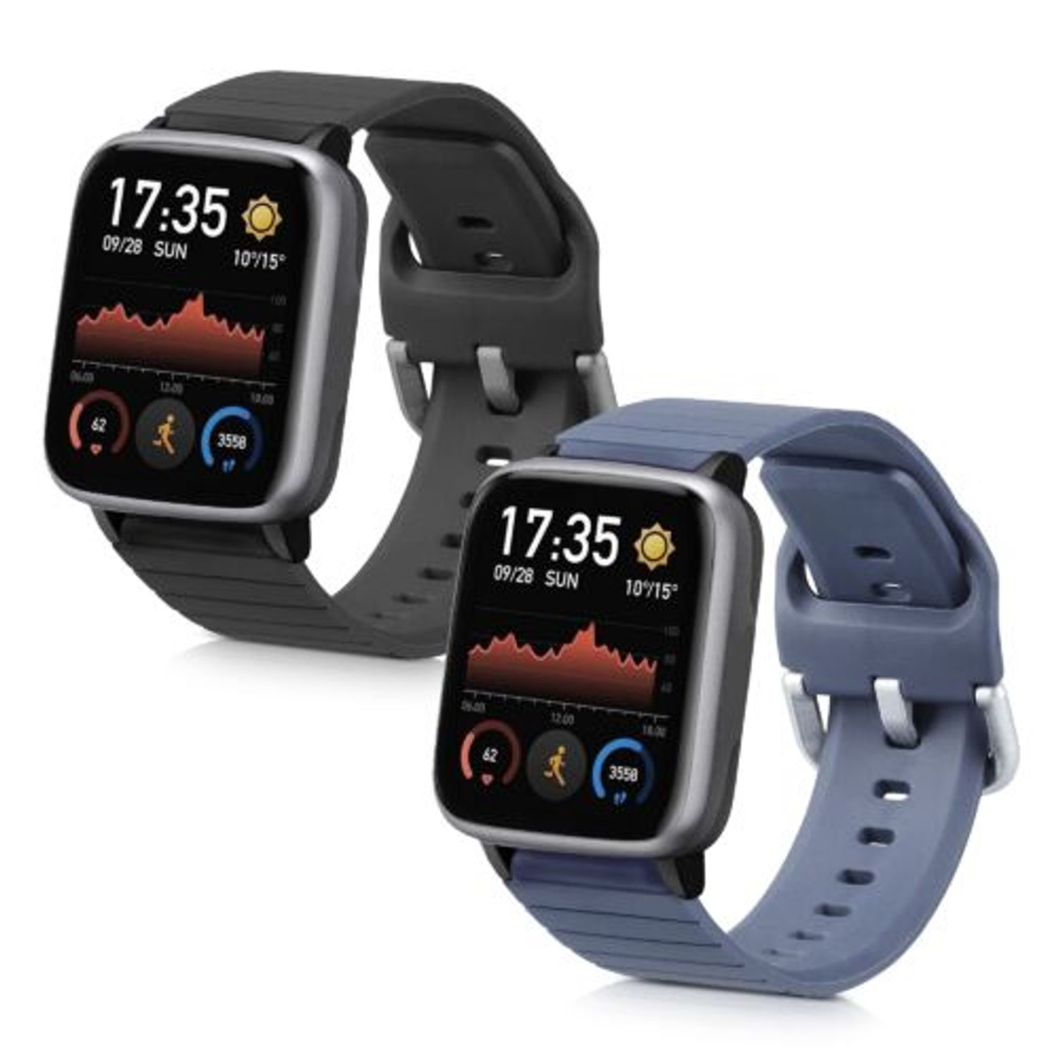 Set 2 curele pentru Willful Smartwatch/Fitnesstracker, Kwmobile, Negru/Gri, Silicon, 56230.02 fotografia produsului View 2 L