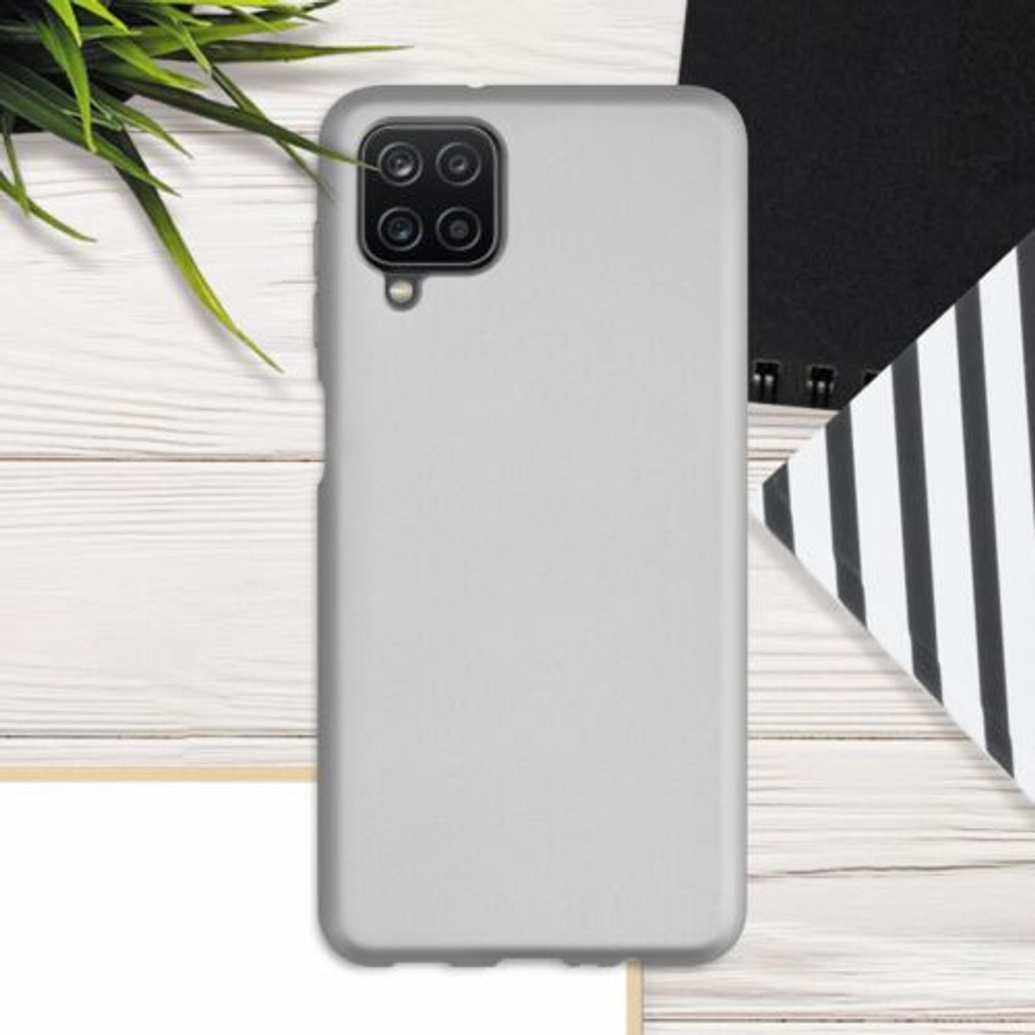 Husa pentru Samsung Galaxy A12, Silicon, Silver, 54052.67 fotografia produsului View 3 L