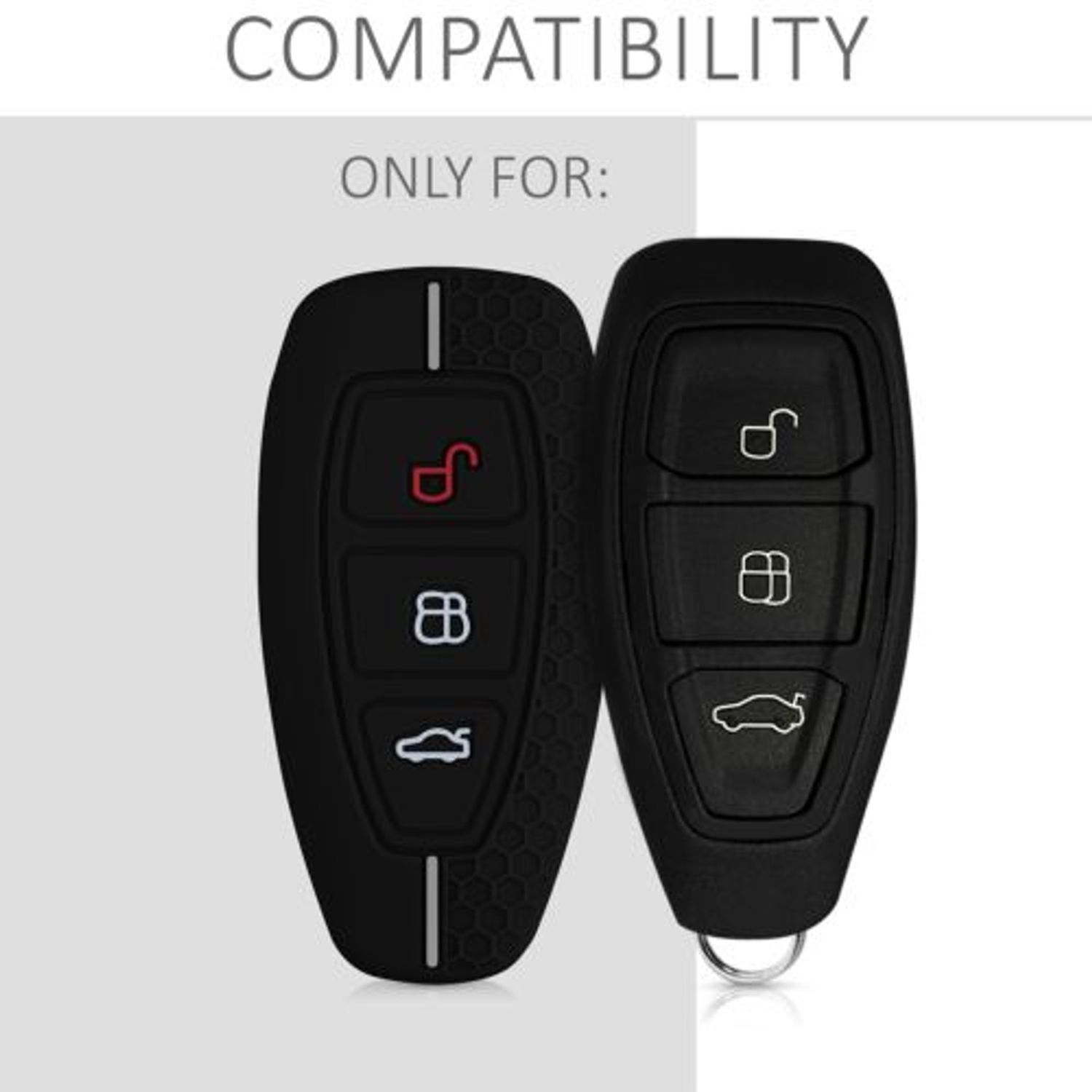 Husa Cheie Auto pentru Ford, 3 Butoane, Keyless Go, Silicon, Negru, 53133.05 fotografia produsului View 6 L