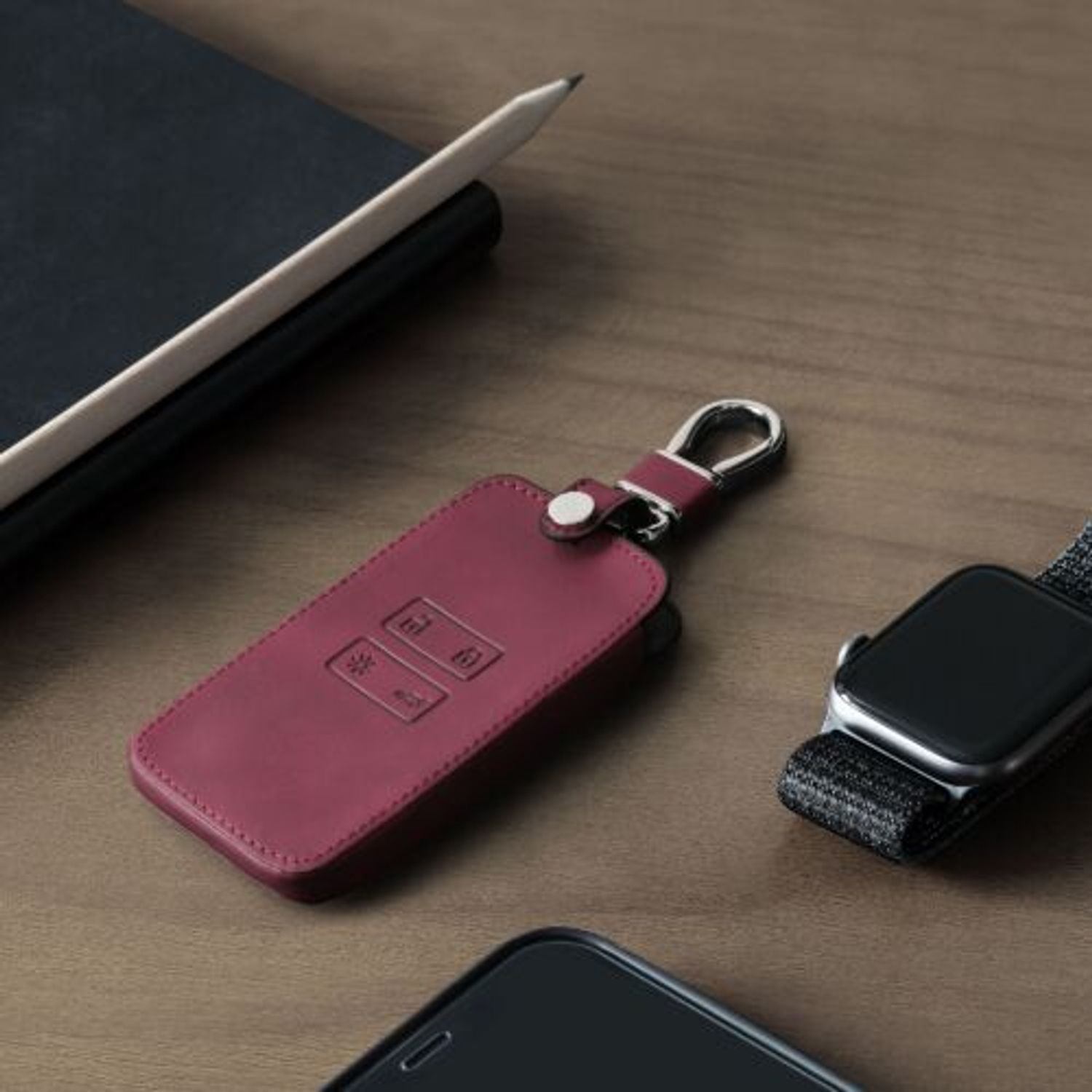 Husa Cheie Auto pentru Renault 4 Butoane - Smart Key, Kwmobile, Rosu, Piele ecologica, 48565.22 fotografia produsului View 8 L