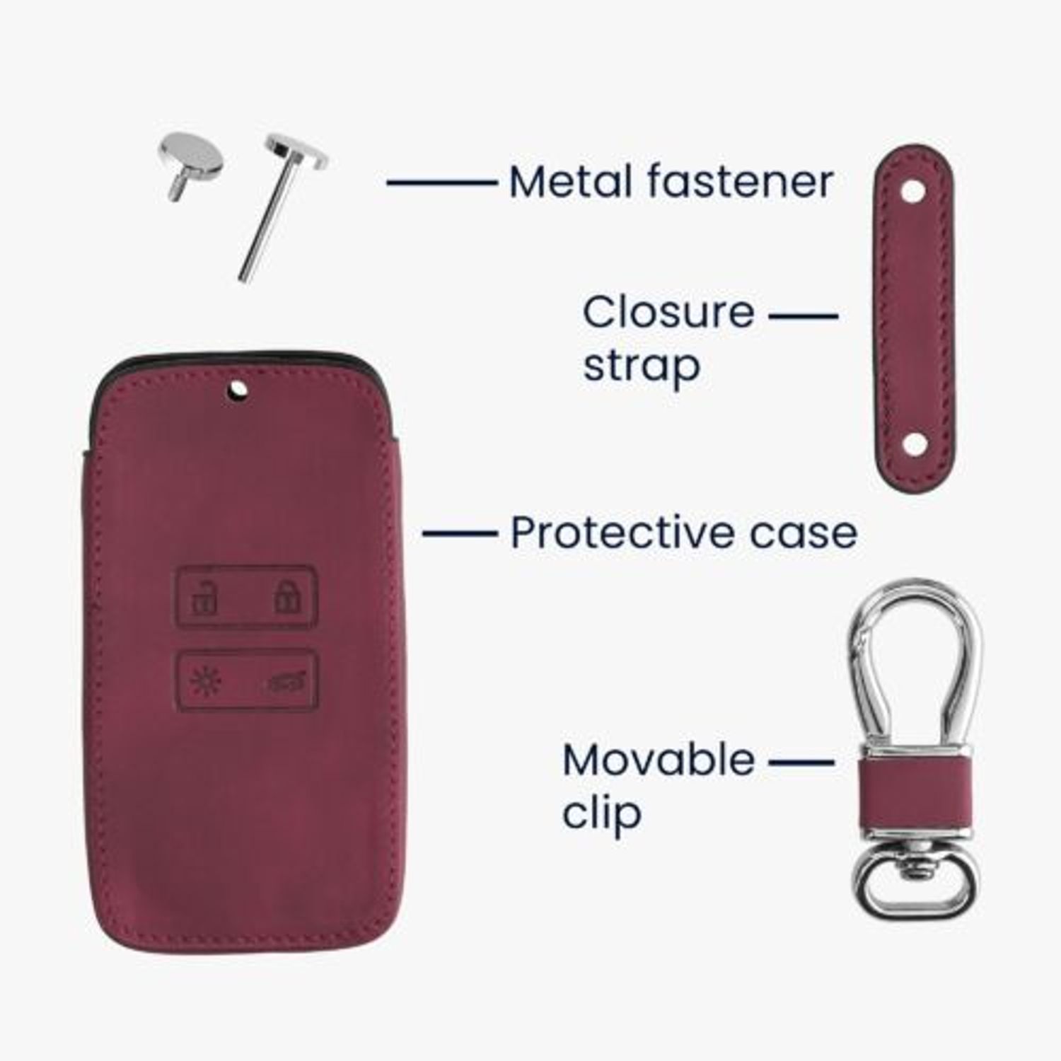 Husa Cheie Auto pentru Renault 4 Butoane - Smart Key, Kwmobile, Rosu, Piele ecologica, 48565.22 fotografia produsului View 5 L