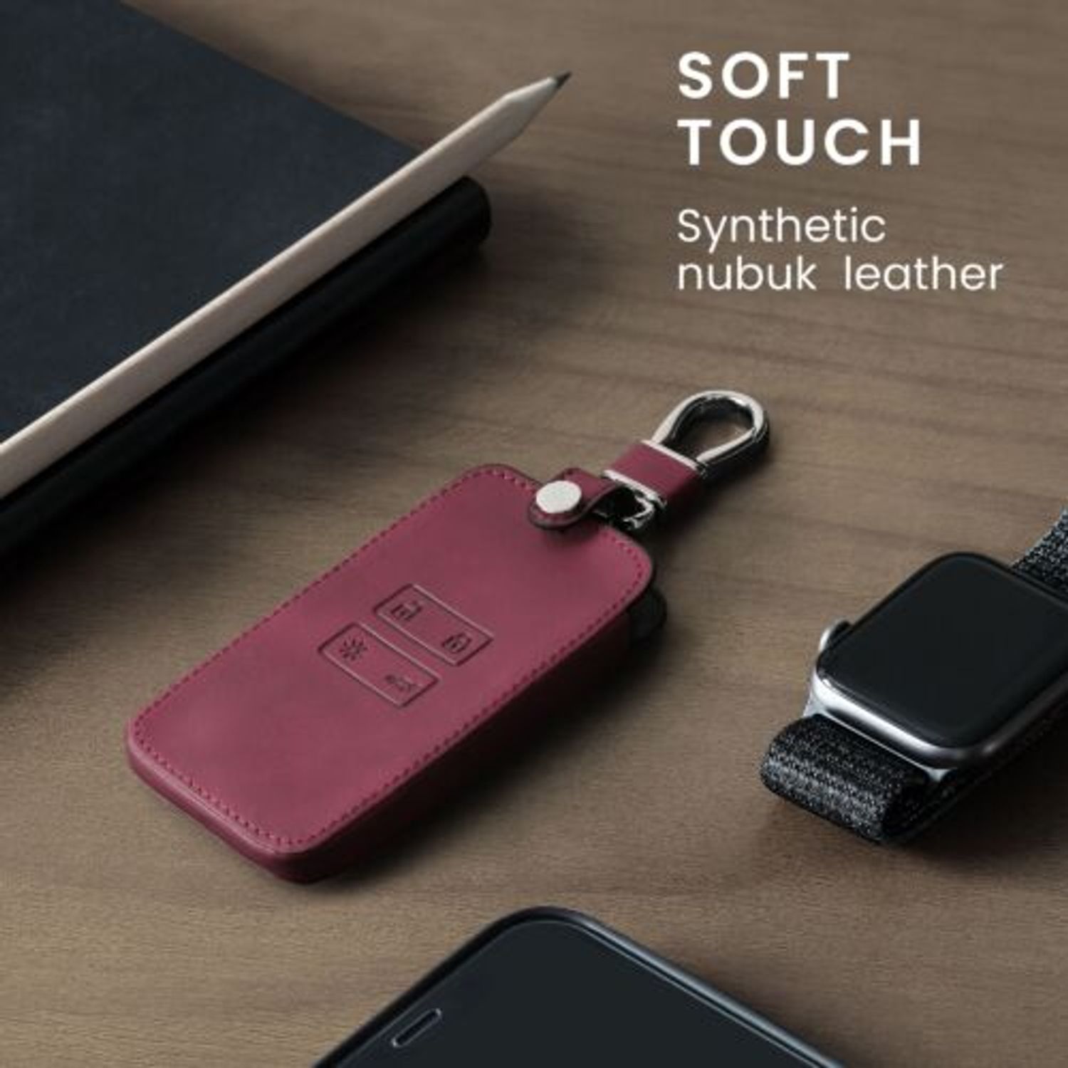 Husa Cheie Auto pentru Renault 4 Butoane - Smart Key, Kwmobile, Rosu, Piele ecologica, 48565.22 fotografia produsului View 4 L
