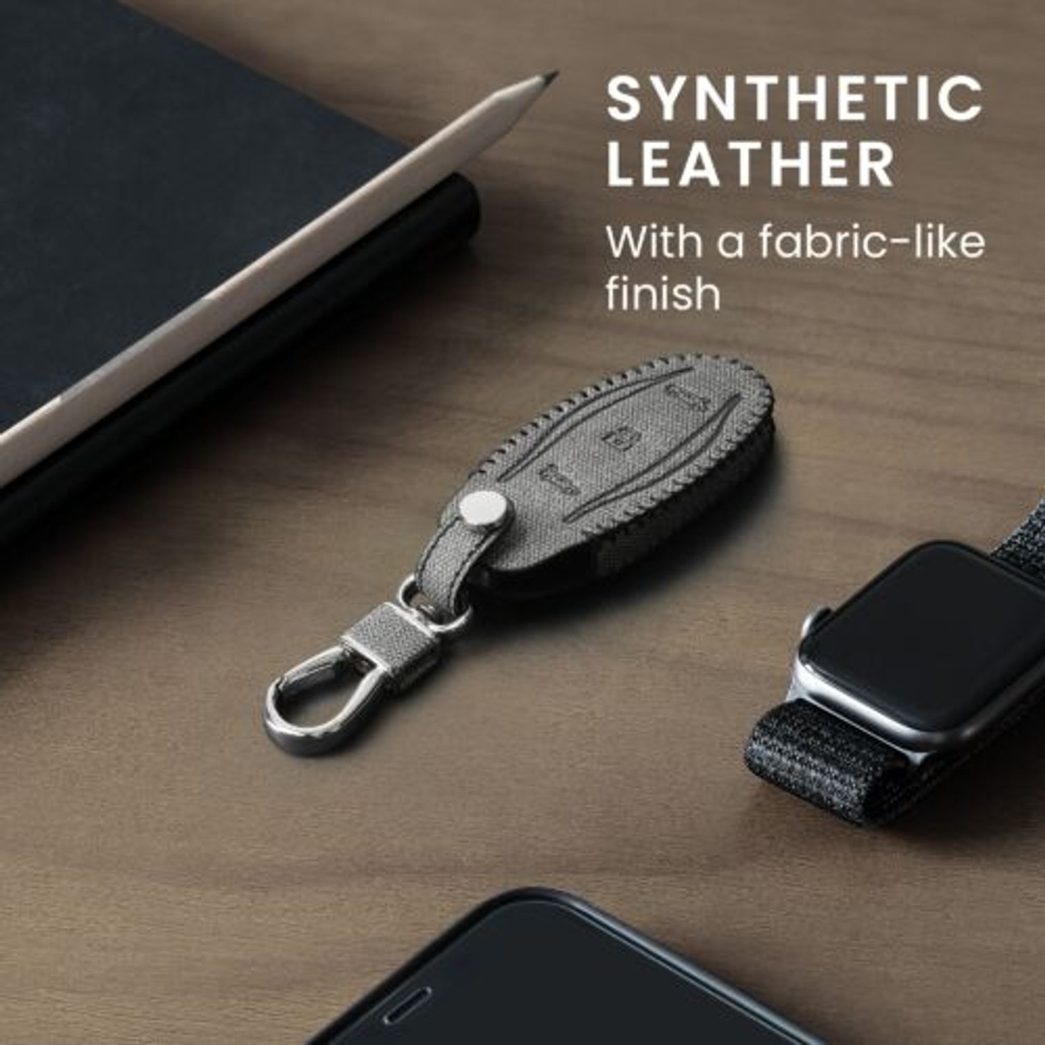 Husa Cheie Auto pentru Tesla Model S, Kwmobile, Gri, Piele ecologica, 58831.22 fotografia produsului View 4 L