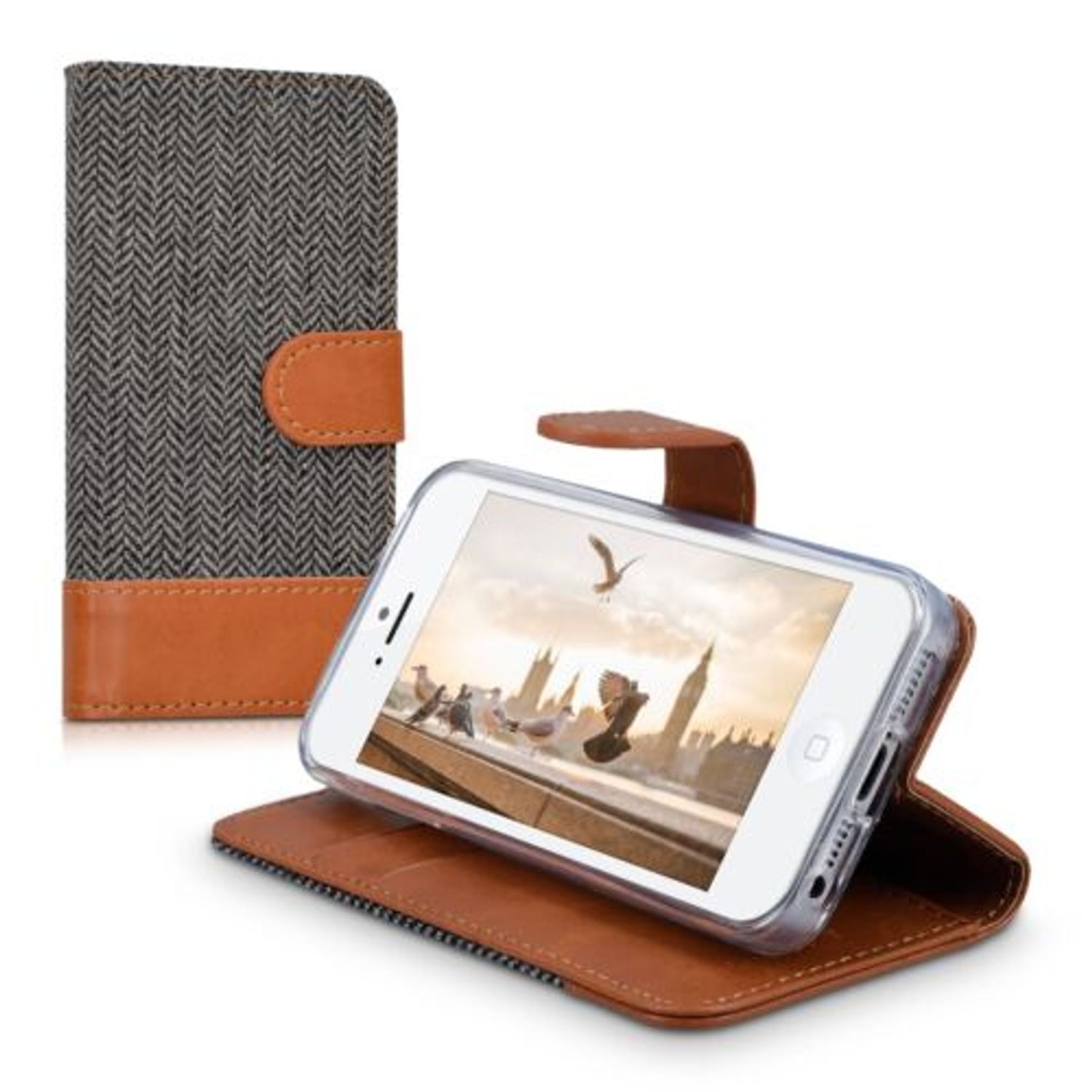 Husa pentru Apple iPhone 5/iPhone 5s/iPhone SE, Textil, Gri, 35222.19 fotografia produsului View 2 L