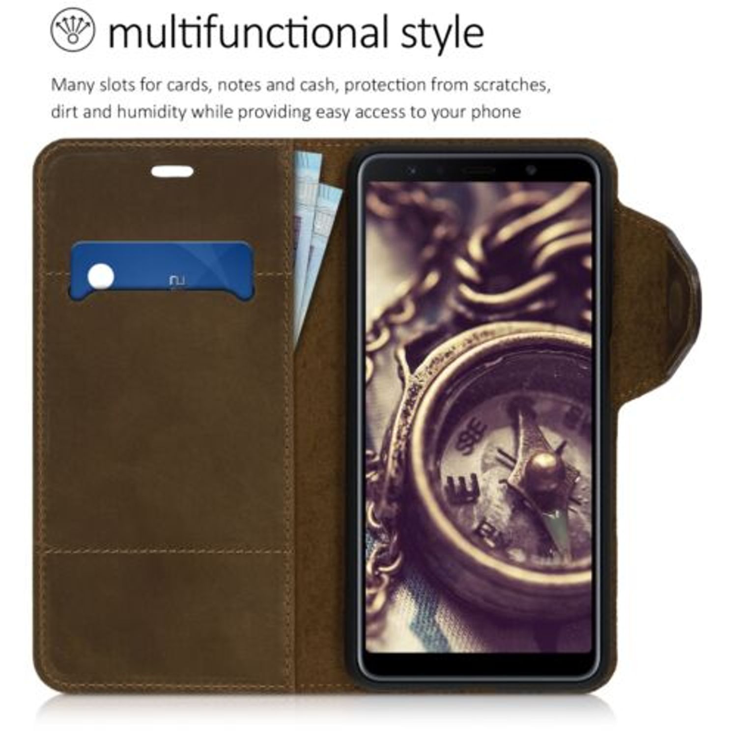 Husa pentru Samsung Galaxy A7 (2018), Piele naturala, Maro, 47117.02 fotografia produsului View 5 L