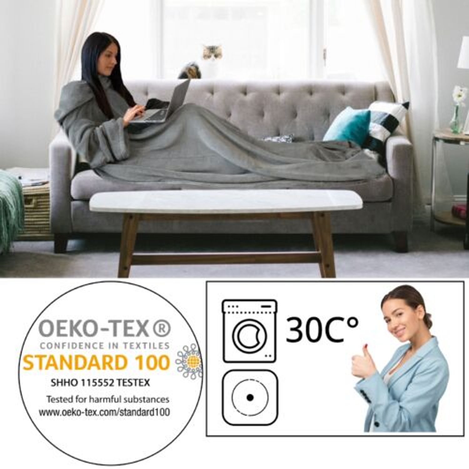 Heimtexland Coperta Morbida XL 200x150 Cm: Plaid In Peluche Sherpa Con Stelle, Grigio, Certificata Oeko-Tex, Perfetta Per Divano E Letto - 5