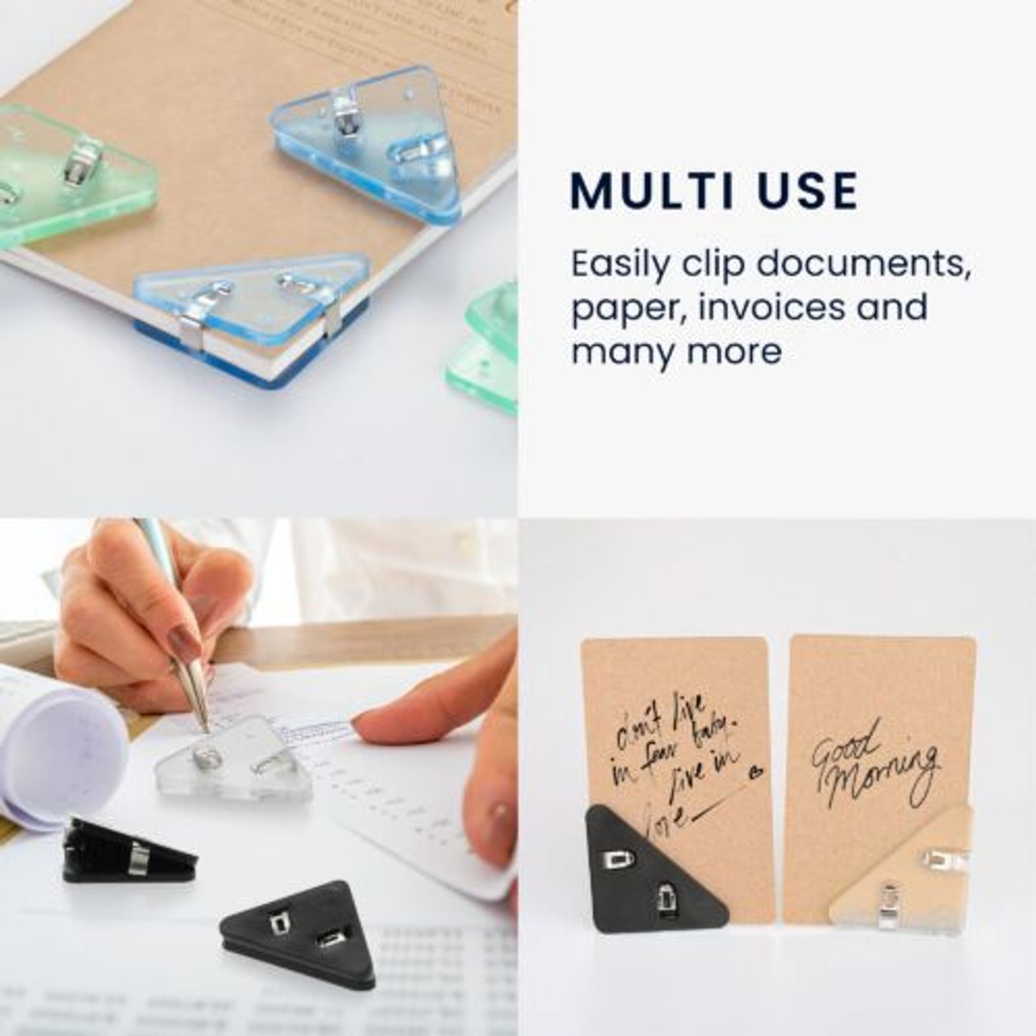 Set 10 Clipsuri pentru documente, Kwmobile, Negru/Transparent, Plastic, 58941.02 fotografia produsului View 4 L