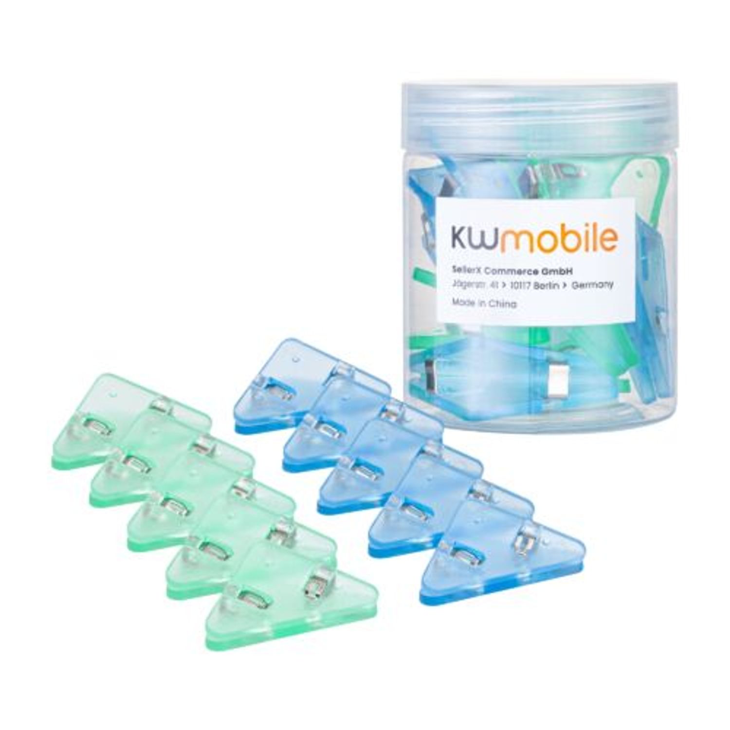 Set 10 Clipsuri pentru documente, Kwmobile, Albastru/Verde, Plastic, 58941.03 fotografia produsului