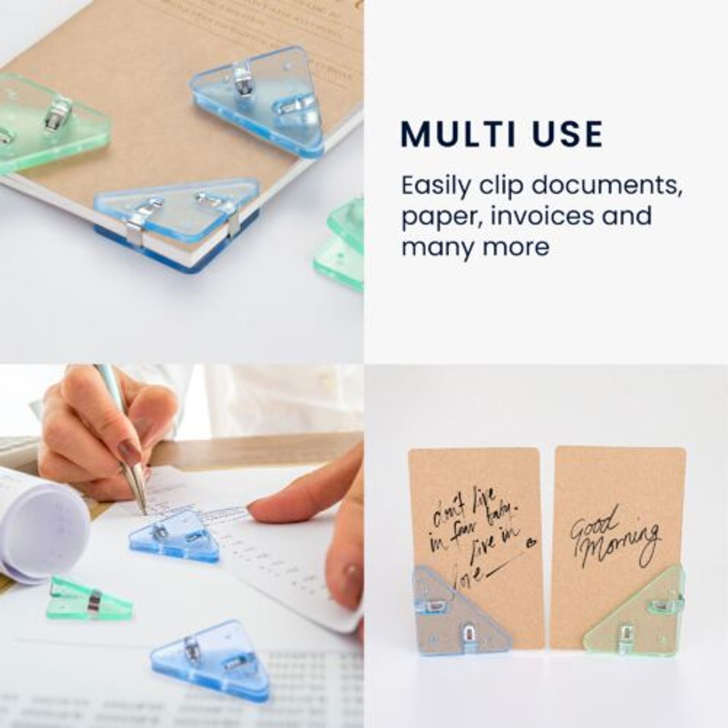 Set 10 Clipsuri pentru documente, Kwmobile, Albastru/Verde, Plastic, 58941.03 fotografia produsului View 4 L