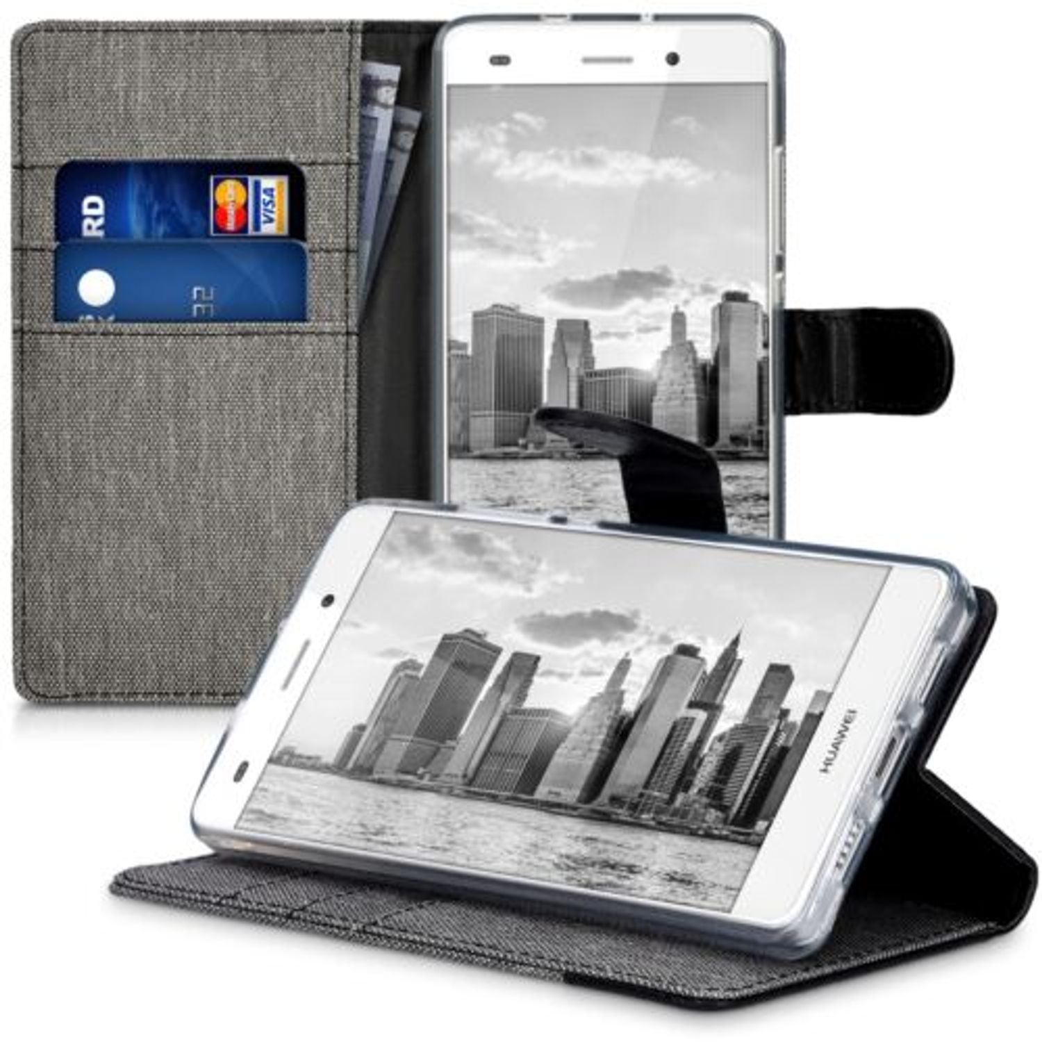 Husa pentru Huawei P8 Lite, Textil, Gri, 35223.22 fotografia produsului View 4 L