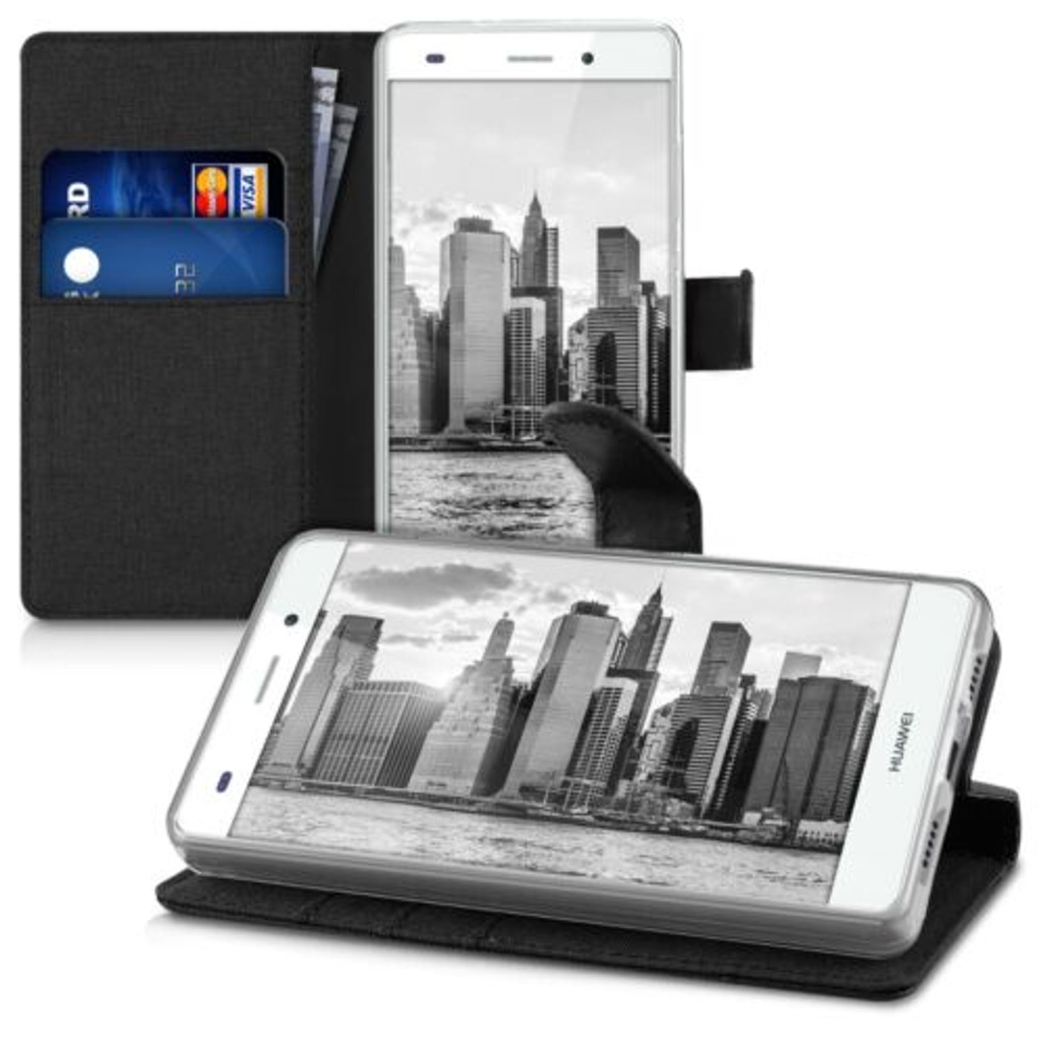 Husa pentru Huawei P8 Lite, Textil, Negru, 35223.73 fotografia produsului View 5 L