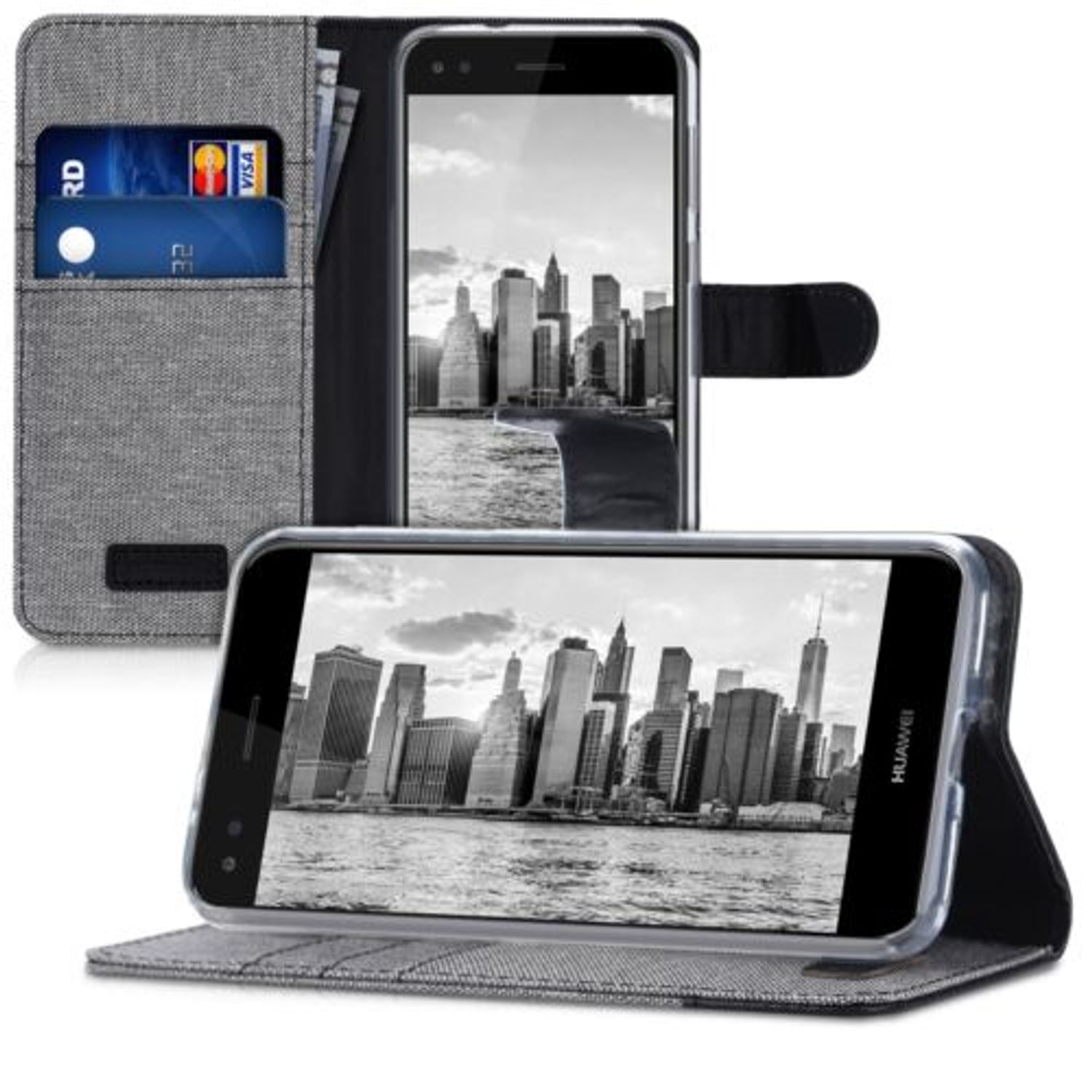 Husa pentru Huawei Y6 Pro (2017), Textil, Gri, 42776.01 fotografia produsului View 4 L