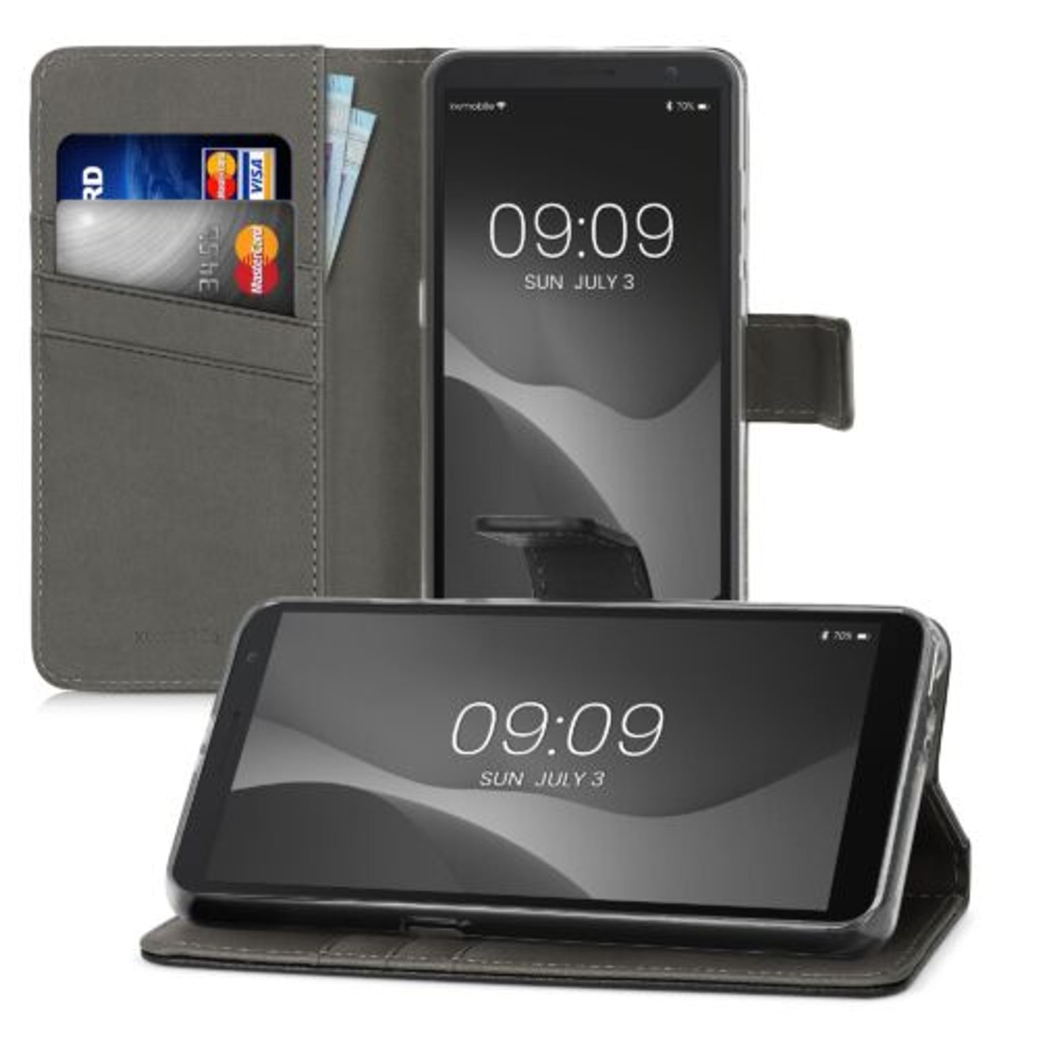 Husa pentru Alcatel 1B (2020), Piele ecologica, Negru, 52960.04, Kwmobile fotografia produsului View 3 L