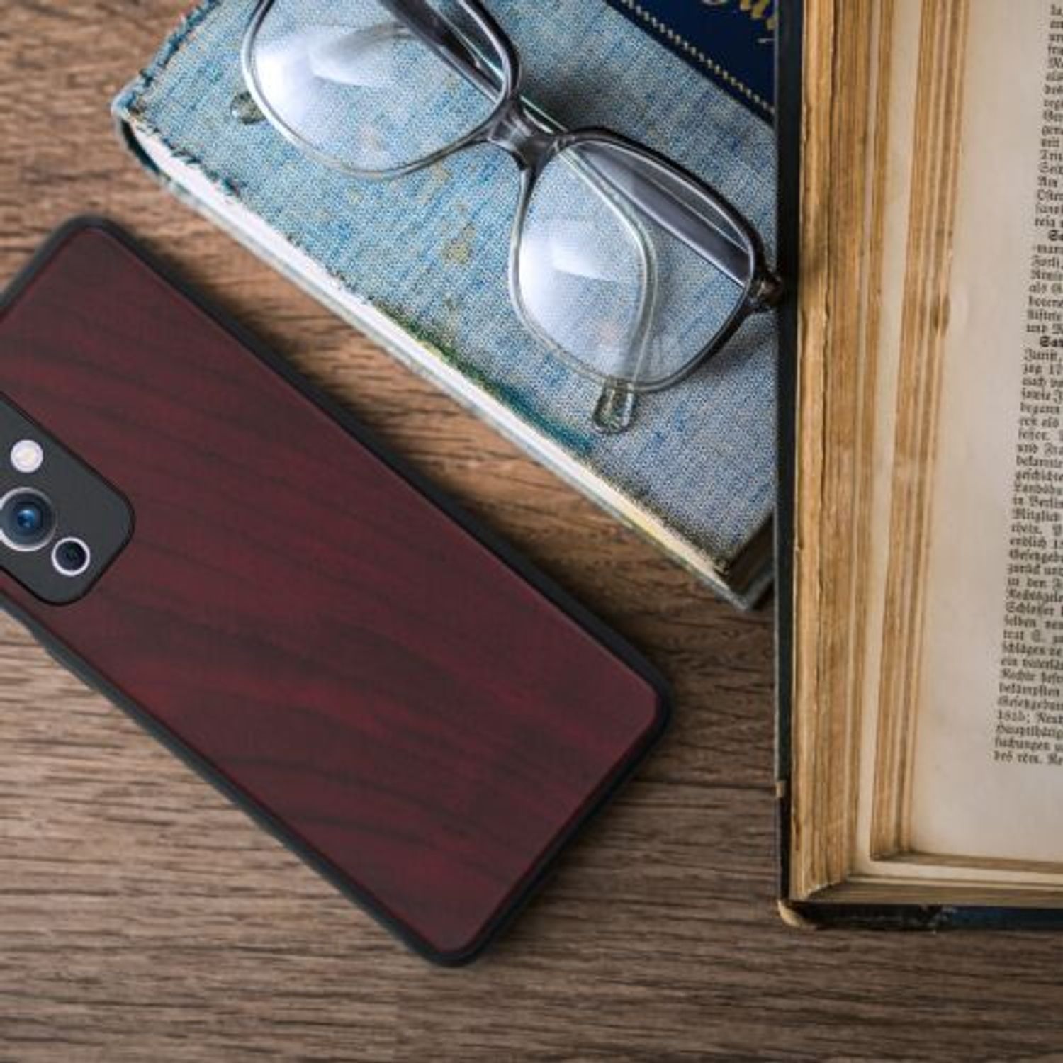 Husa pentru OnePlus 9, Lemn, Rosu, 56039.20, Kwmobile fotografia produsului View 4 L