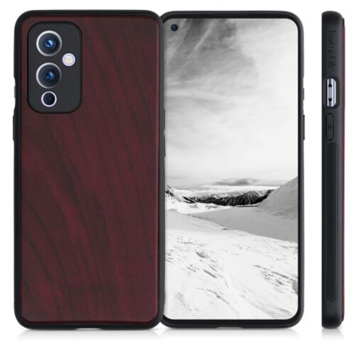 Husa pentru OnePlus 9, Lemn, Rosu, 56039.20, Kwmobile fotografia produsului View 2 L