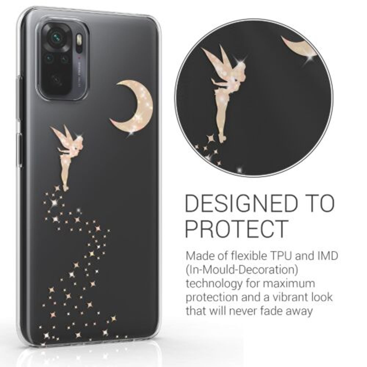 Husa Kwmobile pentru Xiaomi Redmi Note 10/Redmi Note 10S, Silicon, Transparent/Auriu, 54549.03 fotografia produsului View 3 L