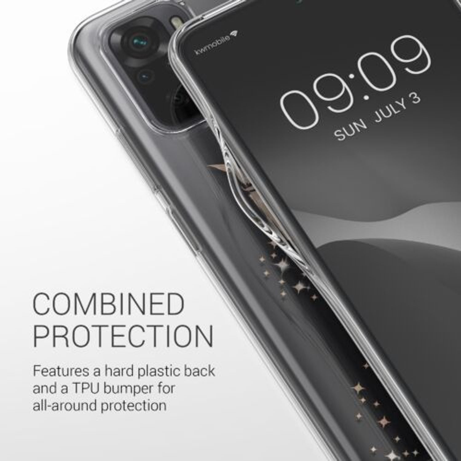 Husa Kwmobile pentru Xiaomi Redmi Note 10/Redmi Note 10S, Silicon, Transparent/Auriu, 54549.03 fotografia produsului View 4 L