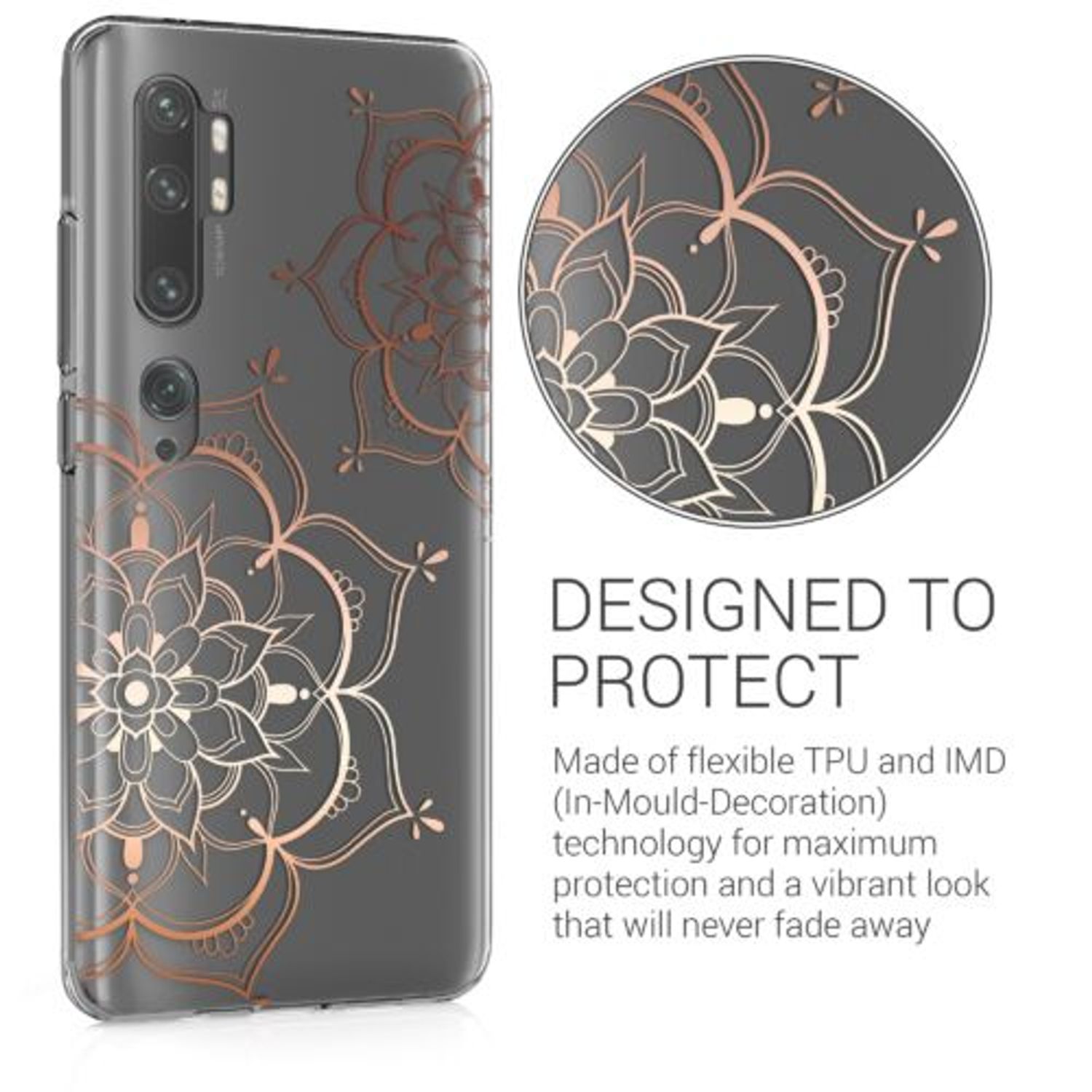 Husa Kwmobile pentru Xiaomi Mi Note 10/Mi Note 10 Pro, Silicon, Transparent/Rose Gold, 51277.05 fotografia produsului View 3 L