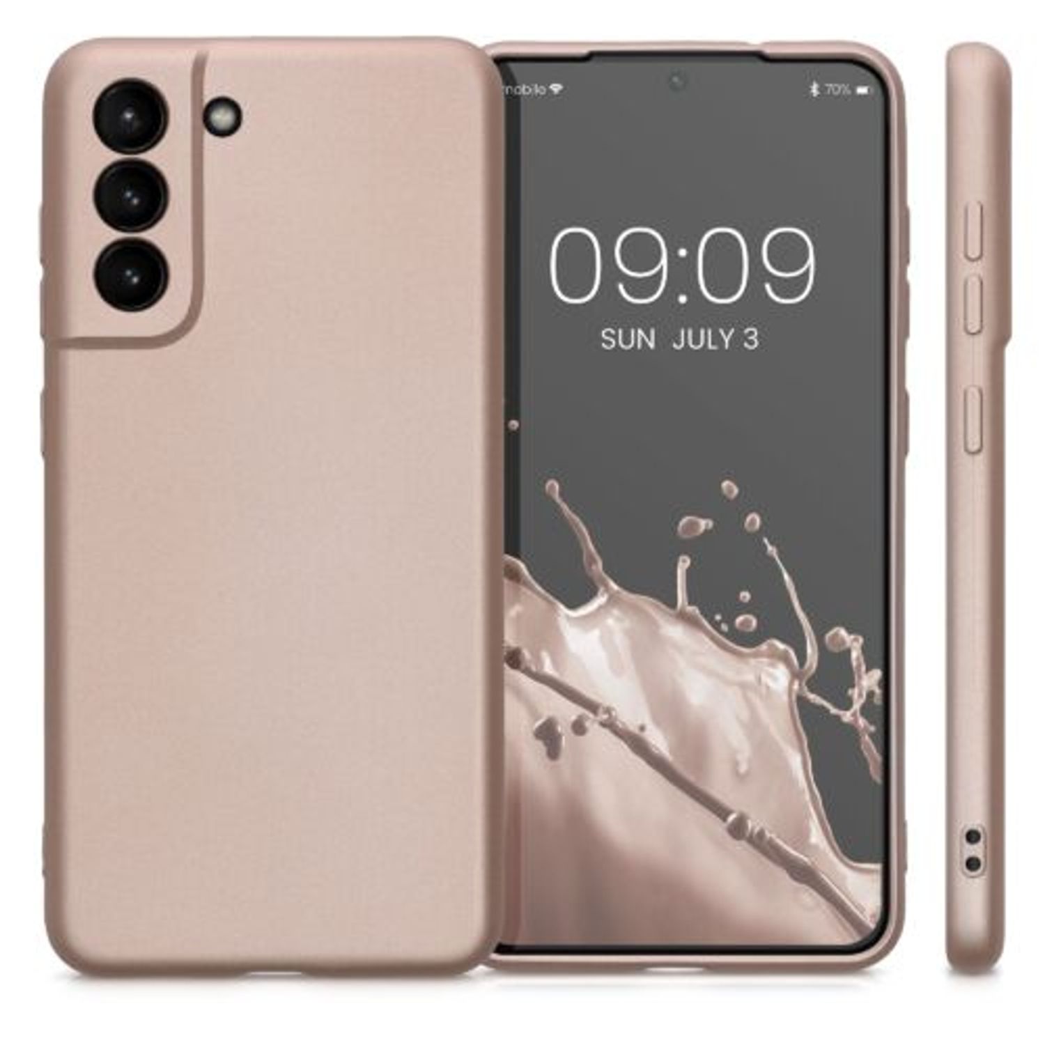 Husa Kwmobile pentru Samsung Galaxy S21 FE, Silicon, Auriu, 55485.66 fotografia produsului