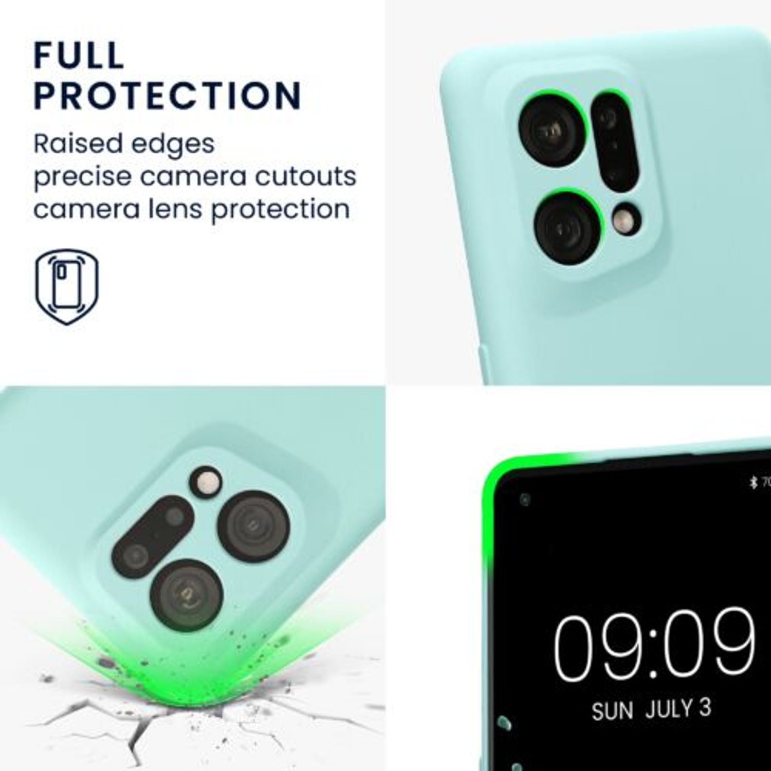 Husa Kwmobile pentru OPPO Find X5, Silicon, Verde, 57632.71 fotografia produsului View 3 L