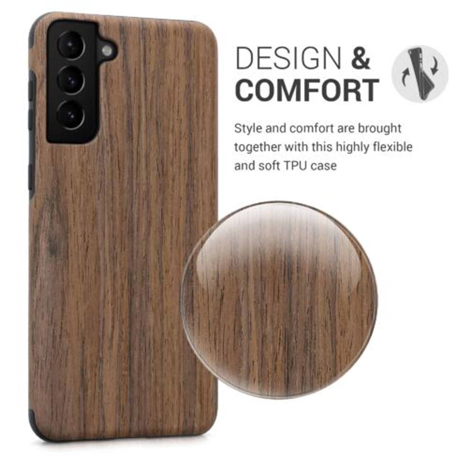 Husa Kwmobile pentru Samsung Galaxy S21 Plus, Lemn, Maro, 57651.01 fotografia produsului View 3 L