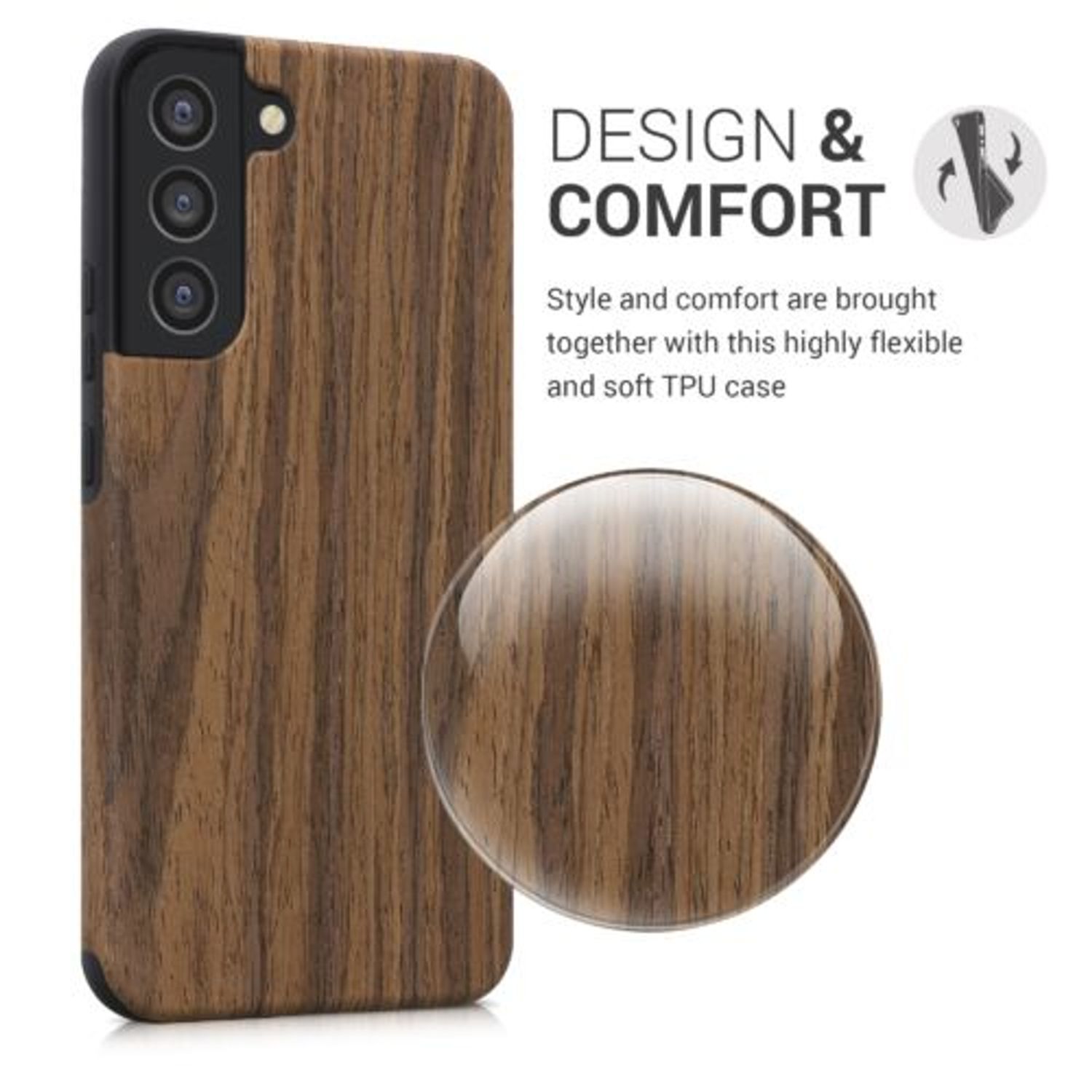 Husa Kwmobile pentru Samsung Galaxy S22 Plus, Lemn, Maro, 57654.01 fotografia produsului View 3 L