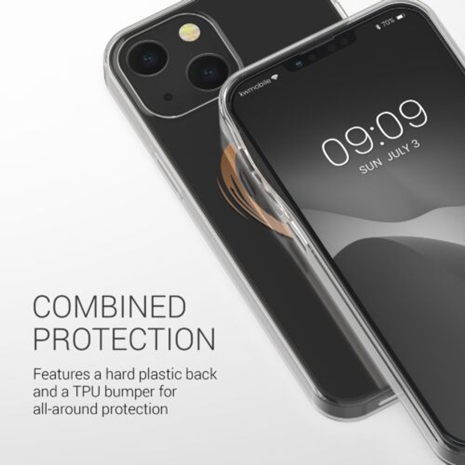 Husa Kwmobile pentru Apple iPhone 13, Silicon, Transparent/Gold, 57143.05 fotografia produsului View 4 L