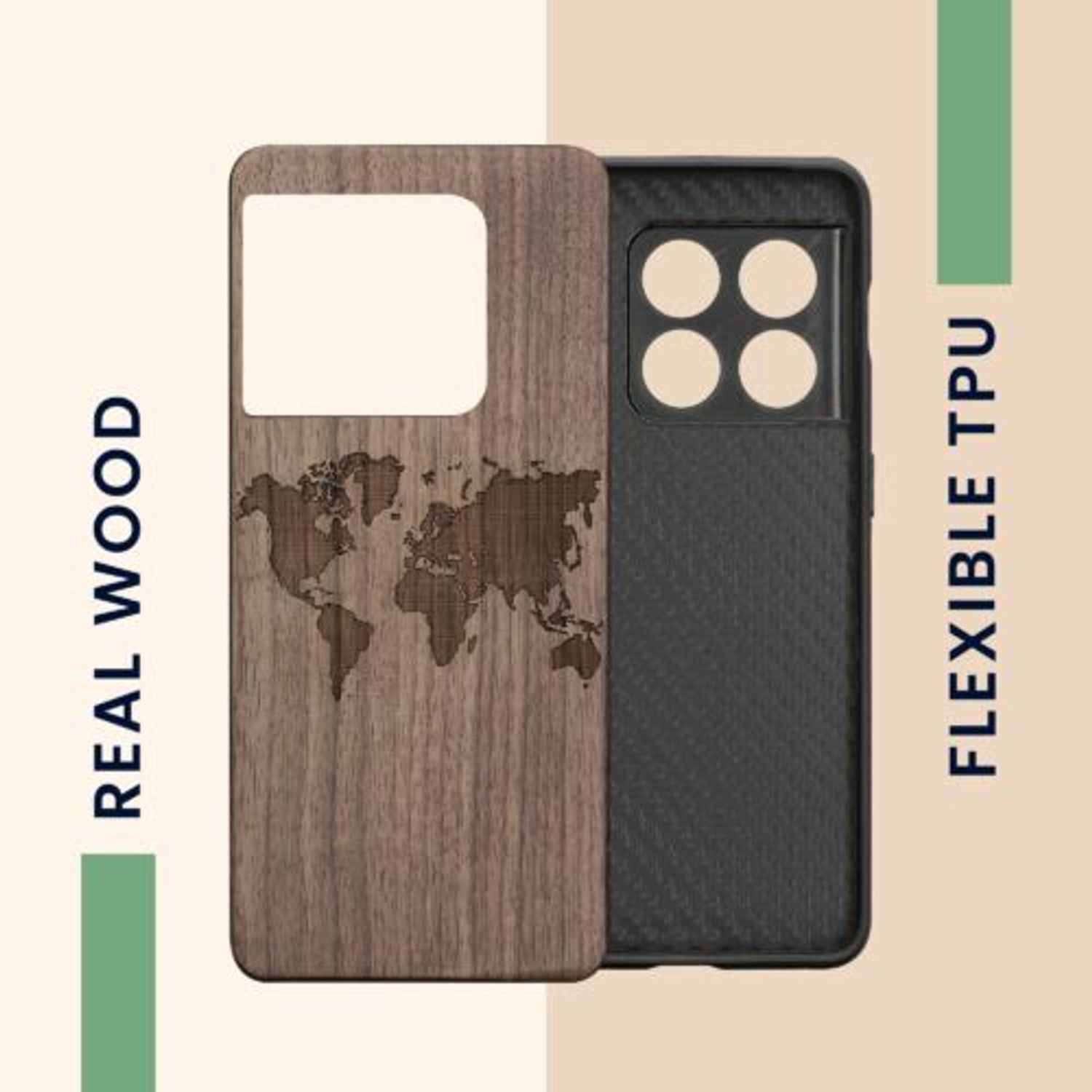 Husa Kwmobile pentru OnePlus 10 Pro, Lemn, Maro, 57462.02 fotografia produsului View 4 L
