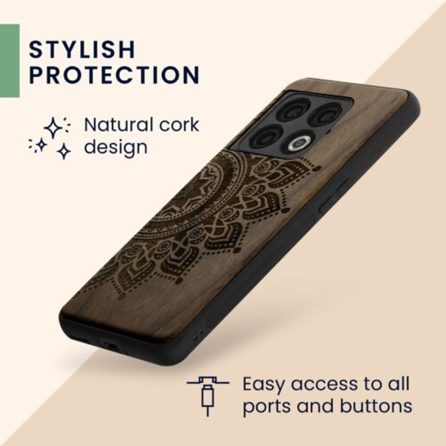 Husa Kwmobile pentru OnePlus 10 Pro, Lemn, Maro, 57462.03 fotografia produsului View 3 L