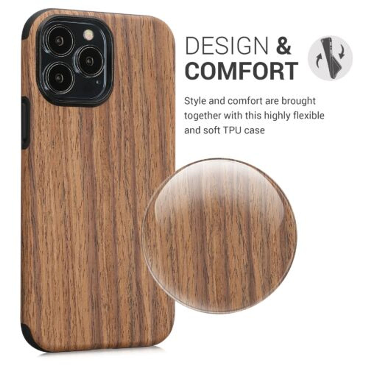 Husa Kwmobile pentru Apple iPhone 13 Pro Max, Lemn, Maro, 58304.01 fotografia produsului View 3 L